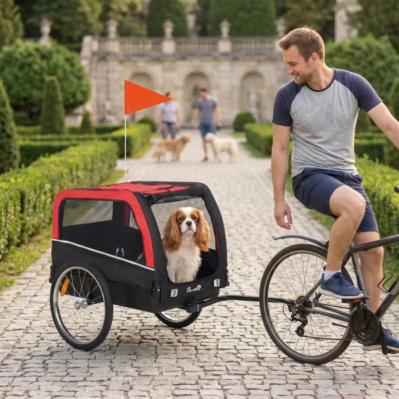 Dog Bike Trailer, Pet Cart Bicycle Carrier with 20" Air Tires, Quick-Release Wheels, Reflectors, Flag