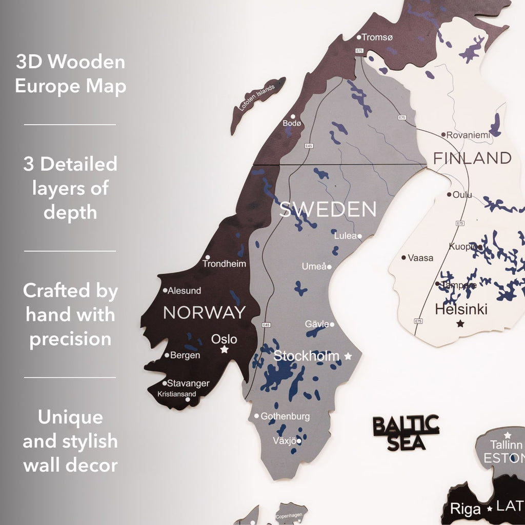 3D Europe Wooden Map Nordik