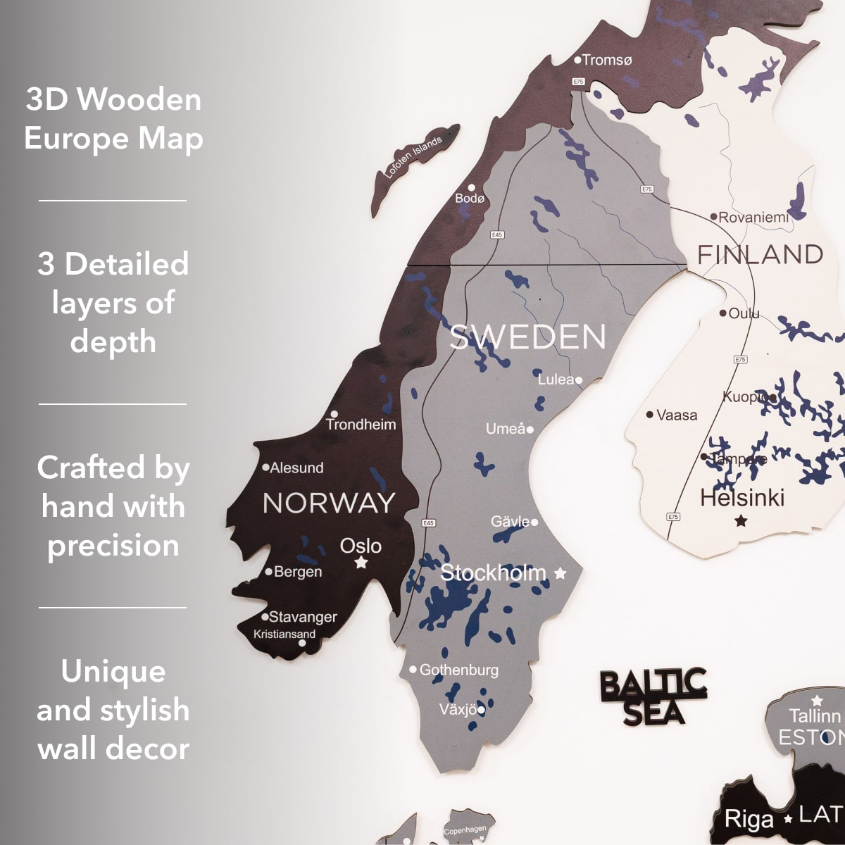 3D Europe Wooden Map Nordik