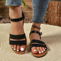 Open Toe Buckle Flat Sandals