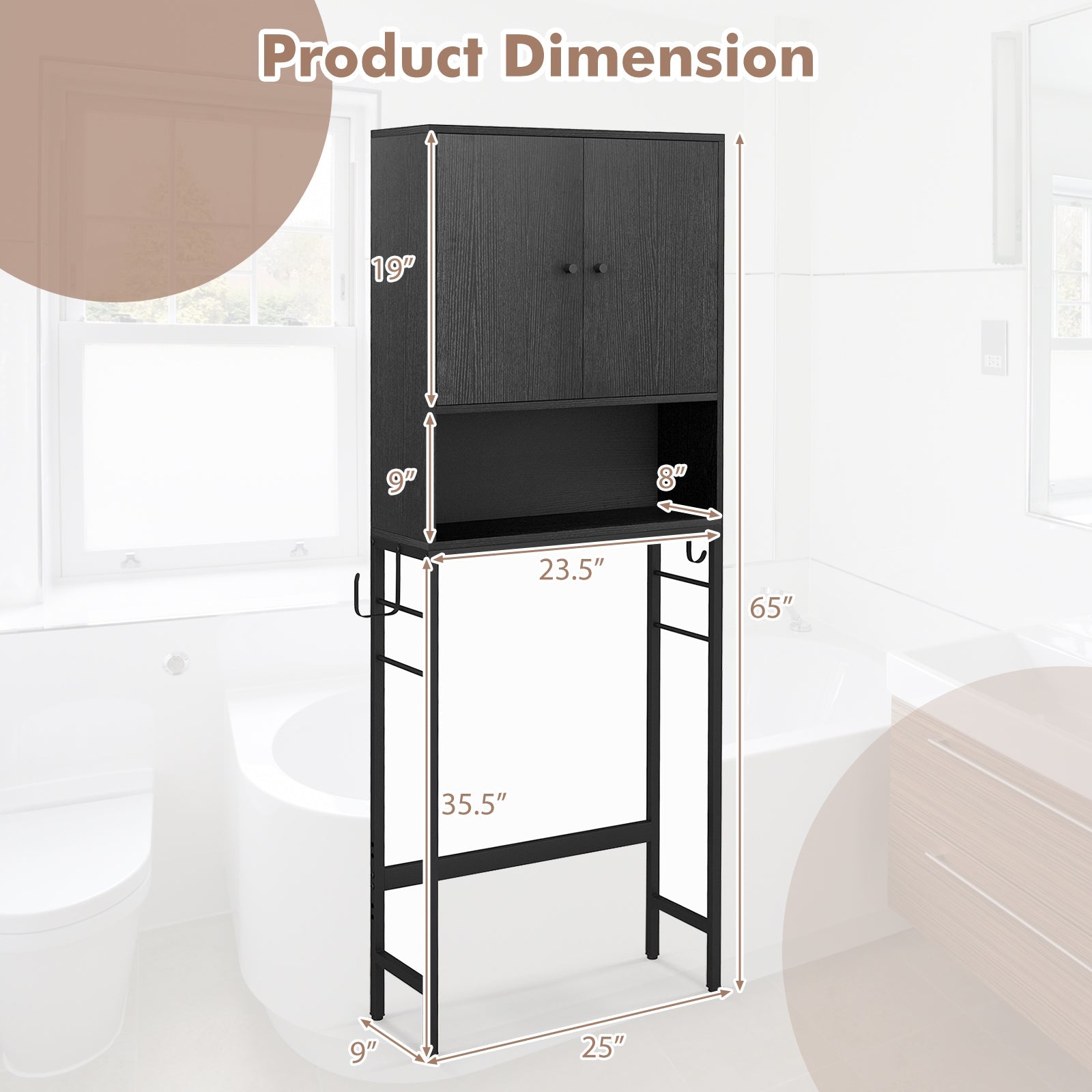 Over The Toilet Storage Cabinet with 2 Doors and Adjustable Shelf