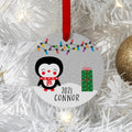 Penguin Tree Ornament, Personalized Penguin Christmas Ornament with Gifts and Lights, kids ornament personalized