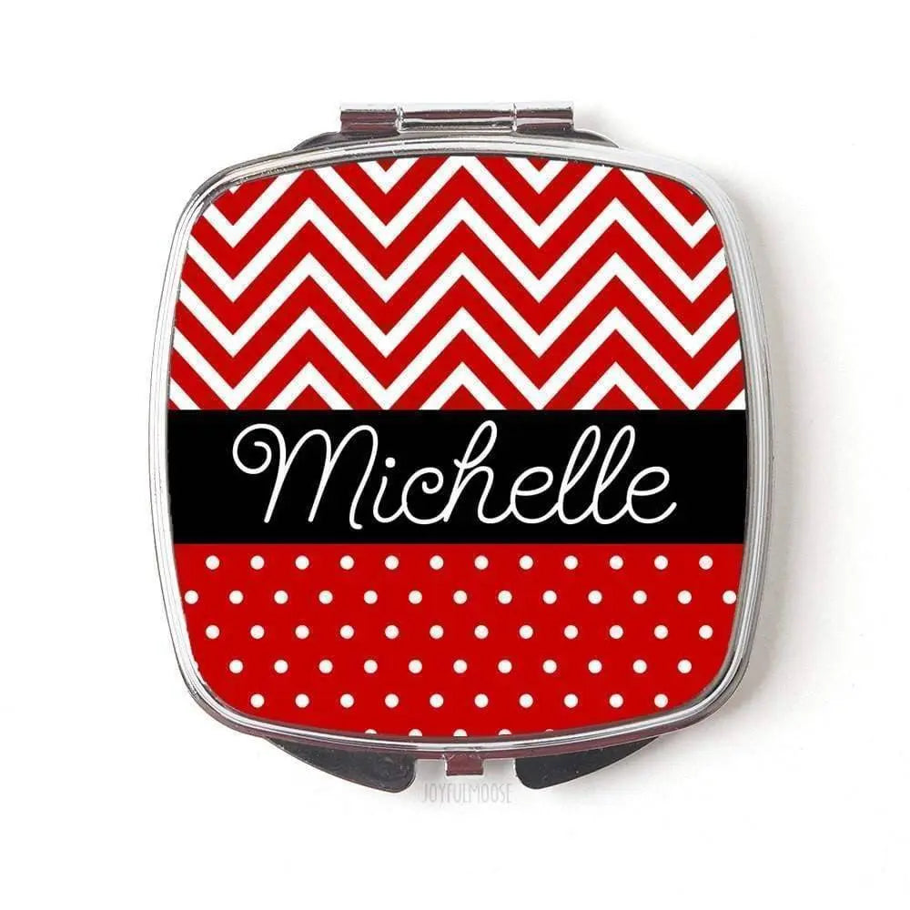 Red Chevron Personalized Compact Mirror Bridesmaids Gifts