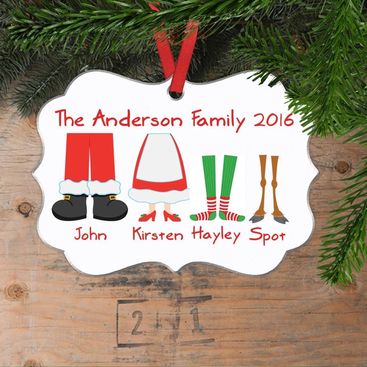 Personalized Family Christmas Ornament - Family Christmas Gift Ideas Black Friday - Elf Feet Customized Christmas Oval Ornament