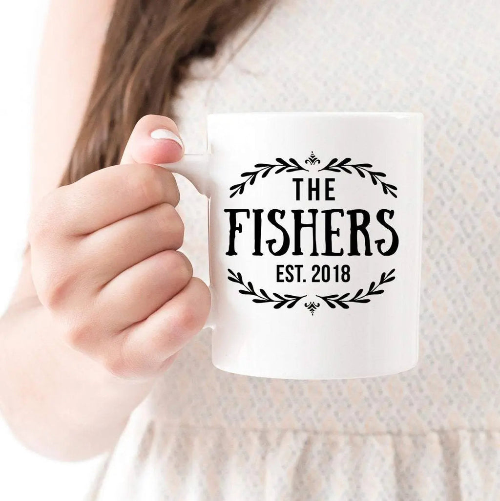 Personalized Wedding Mugs - Last Name Coffee Mugs - Anniversary Couple Gift
