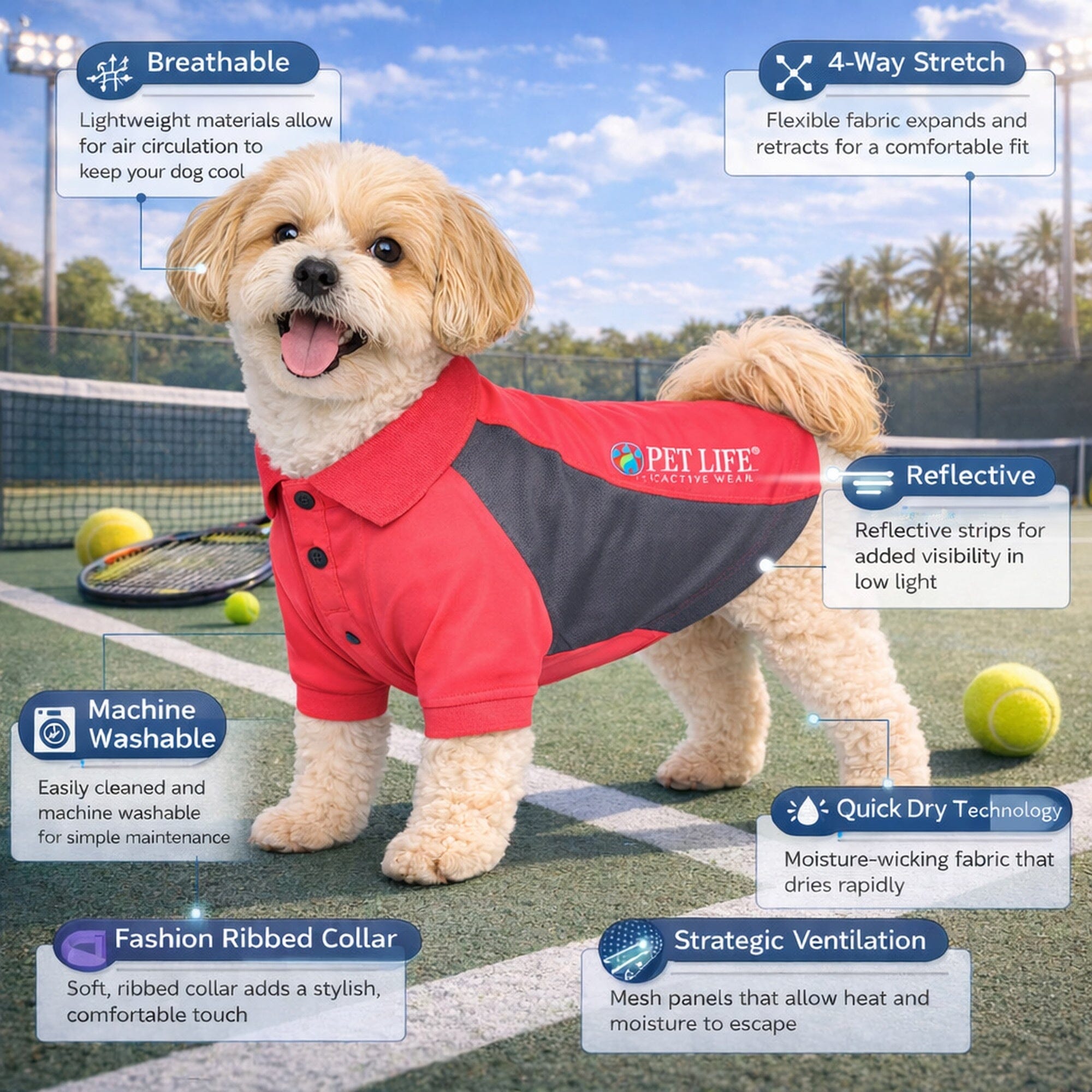 Pet Life ® Active 'Barko Pawlo' Relax-Stretch Quick-Drying Performance Dog Polo T-Shirt