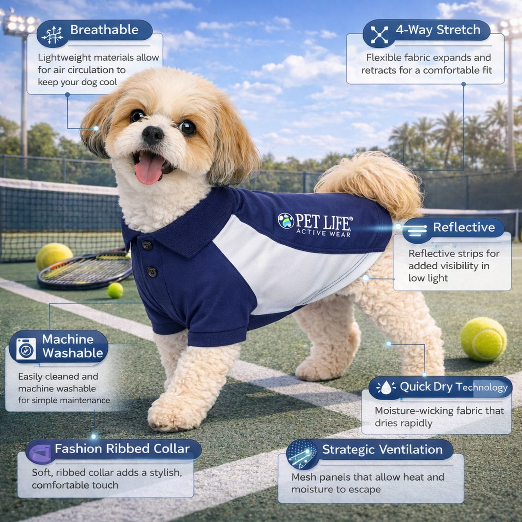 Pet Life ® Active 'Barko Pawlo' Relax-Stretch Quick-Drying Performance Dog Polo T-Shirt
