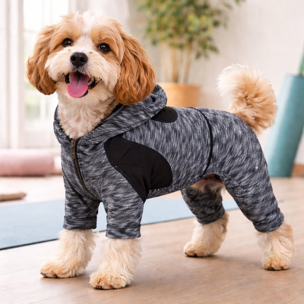 Pet Life ® Active 'Downward Dog' 4-Way-Stretch Fitness Yoga Dog Tracksuit Hoodie