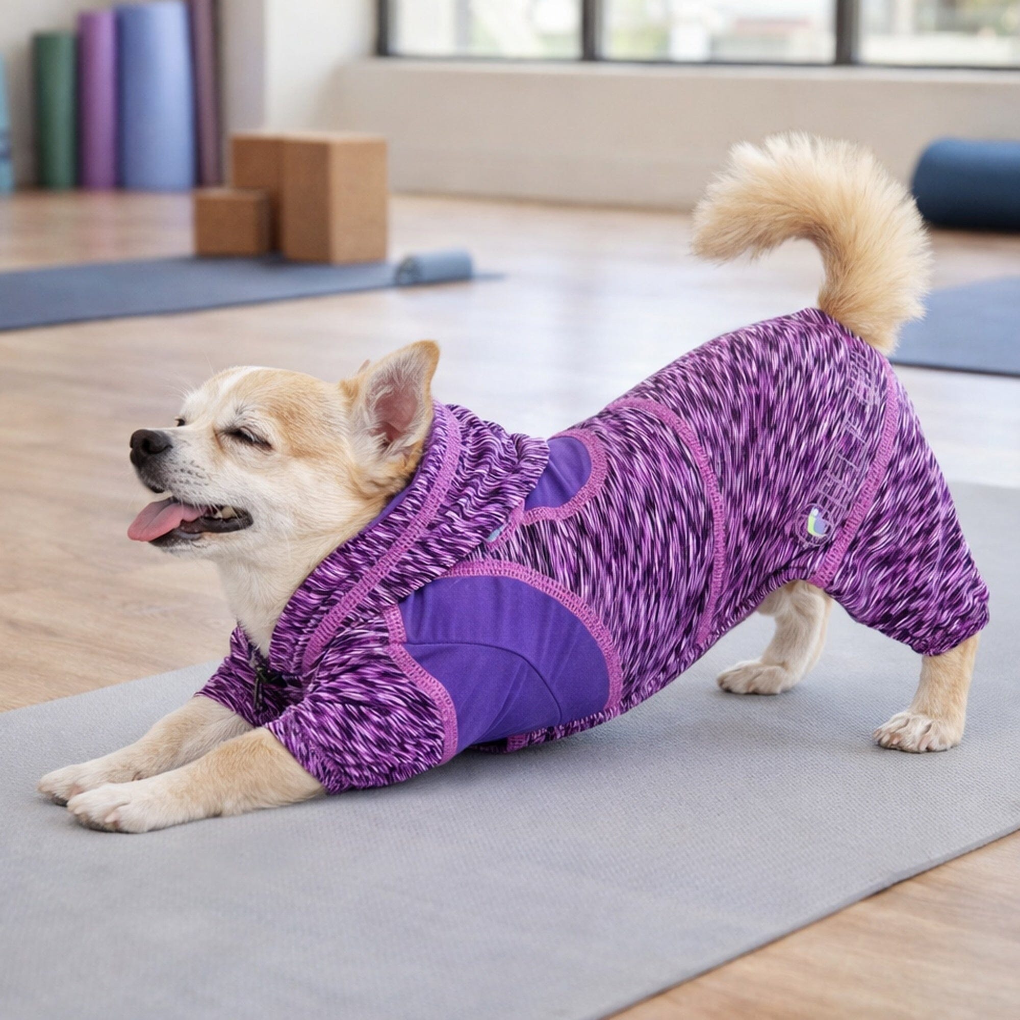 Pet Life ® Active 'Downward Dog' 4-Way-Stretch Fitness Yoga Dog Tracksuit Hoodie