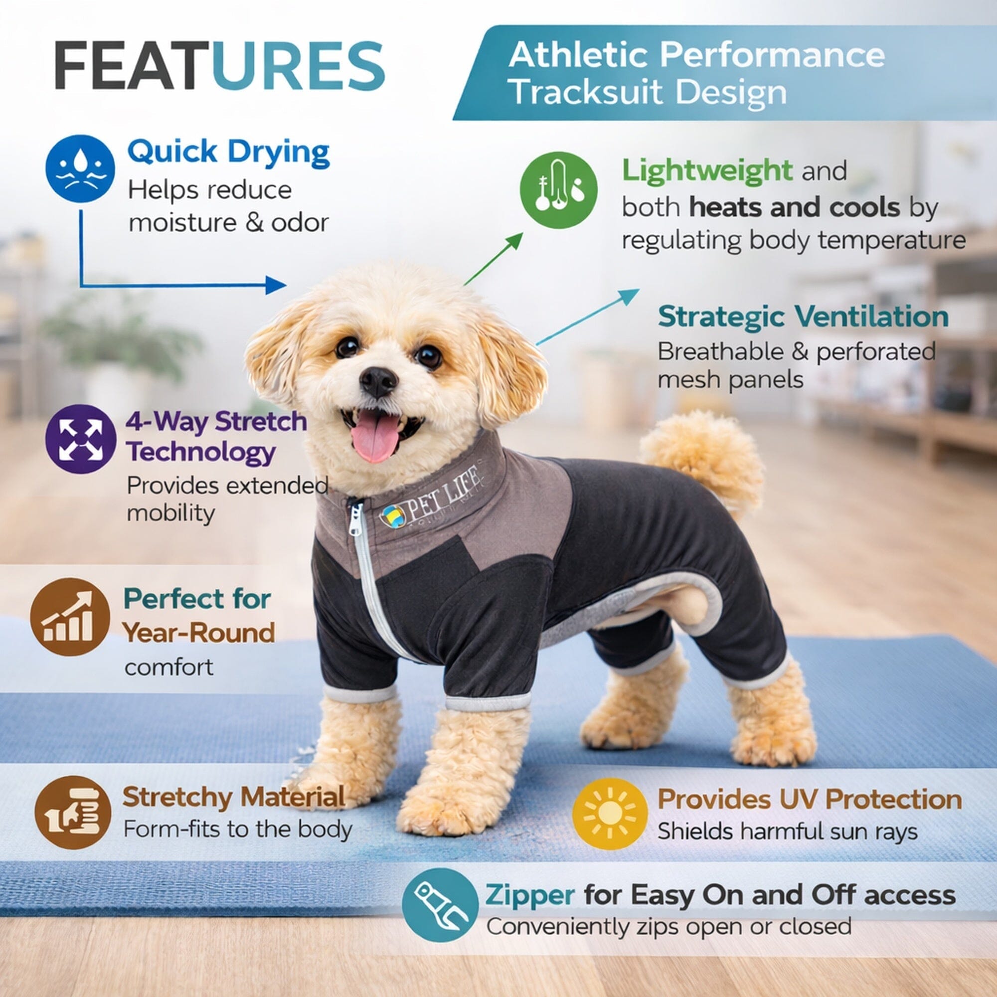 Pet Life ®  Active 'Embarker' 4-Way Stretch Fitness Yoga Full Body Dog Tracksuit