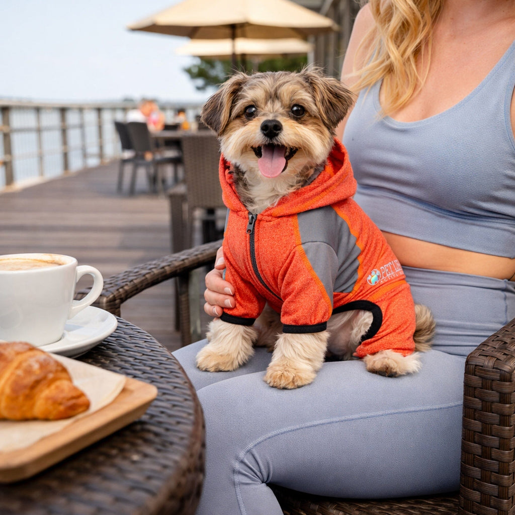 Pet Life ®  Active 'Fur-Breeze' Medium-weight 4-Way-Stretch Full Body Hooded Dog Yoga sweater