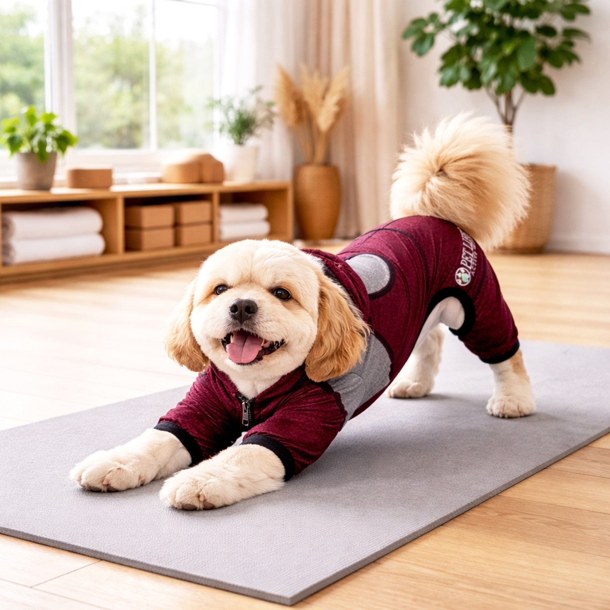 Pet Life ®  Active 'Fur-Breeze' Medium-weight 4-Way-Stretch Full Body Hooded Dog Yoga sweater