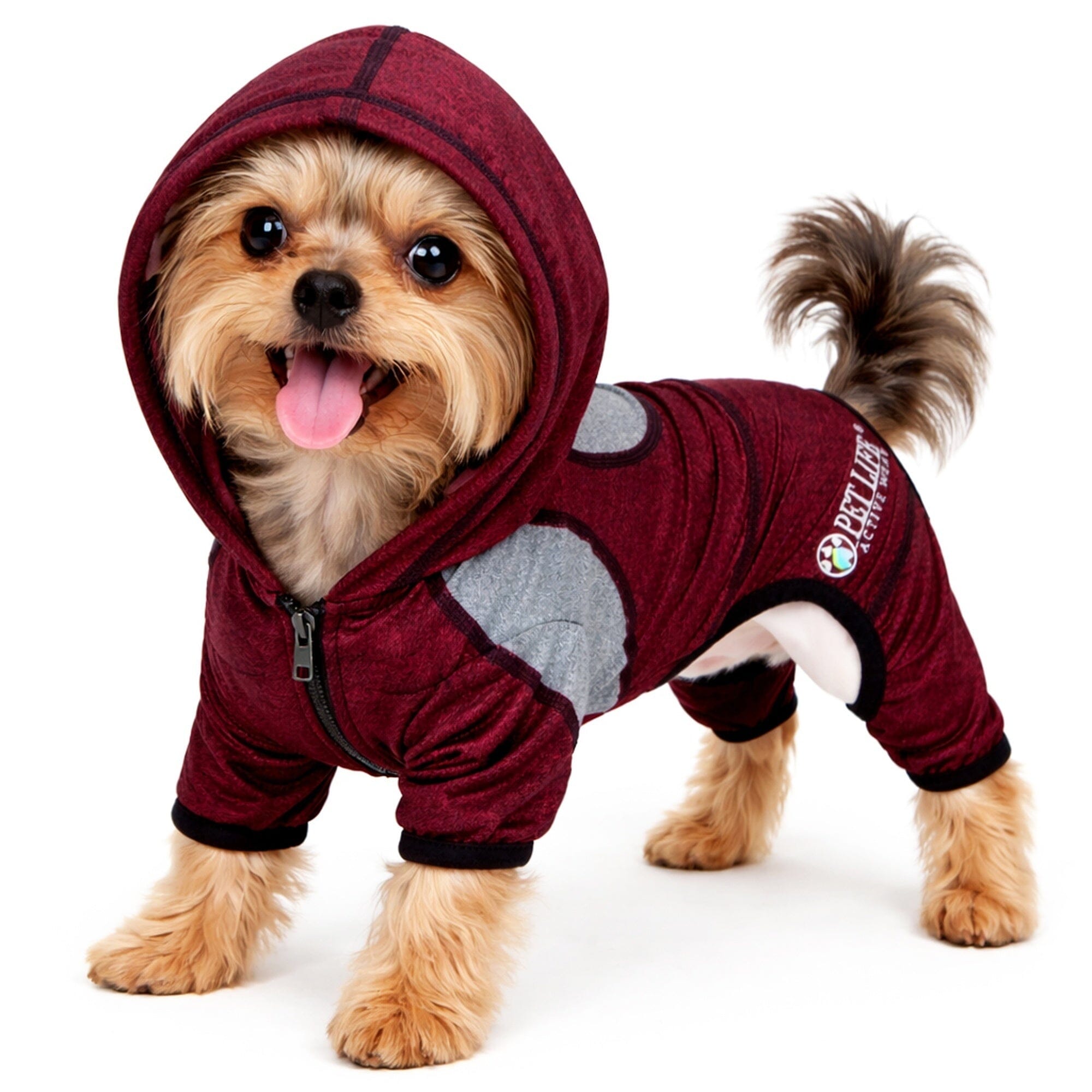 Pet Life ®  Active 'Fur-Breeze' Medium-weight 4-Way-Stretch Full Body Hooded Dog Yoga sweater
