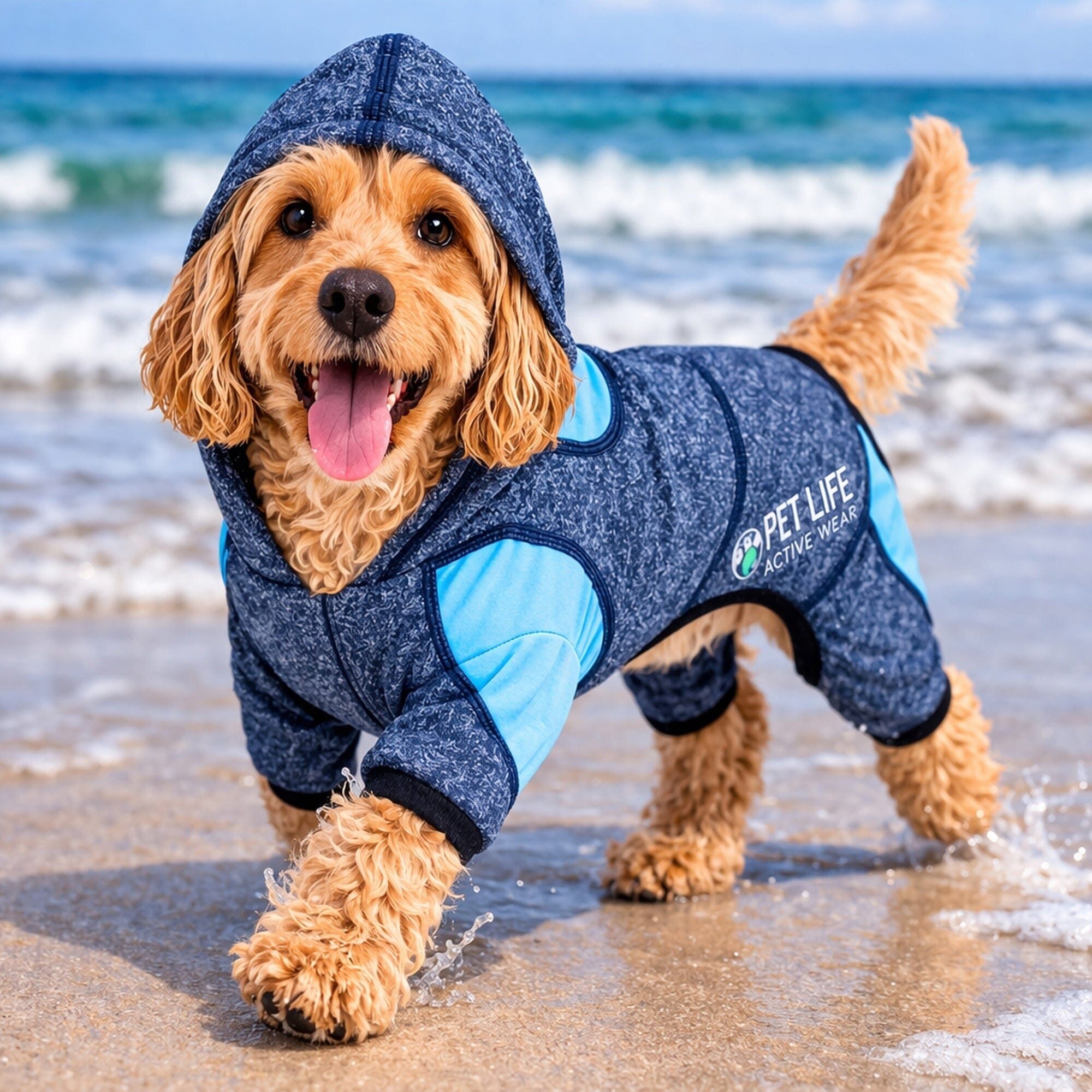 Pet Life ®  Active 'Fur-Breeze' Medium-weight 4-Way-Stretch Full Body Hooded Dog Yoga sweater