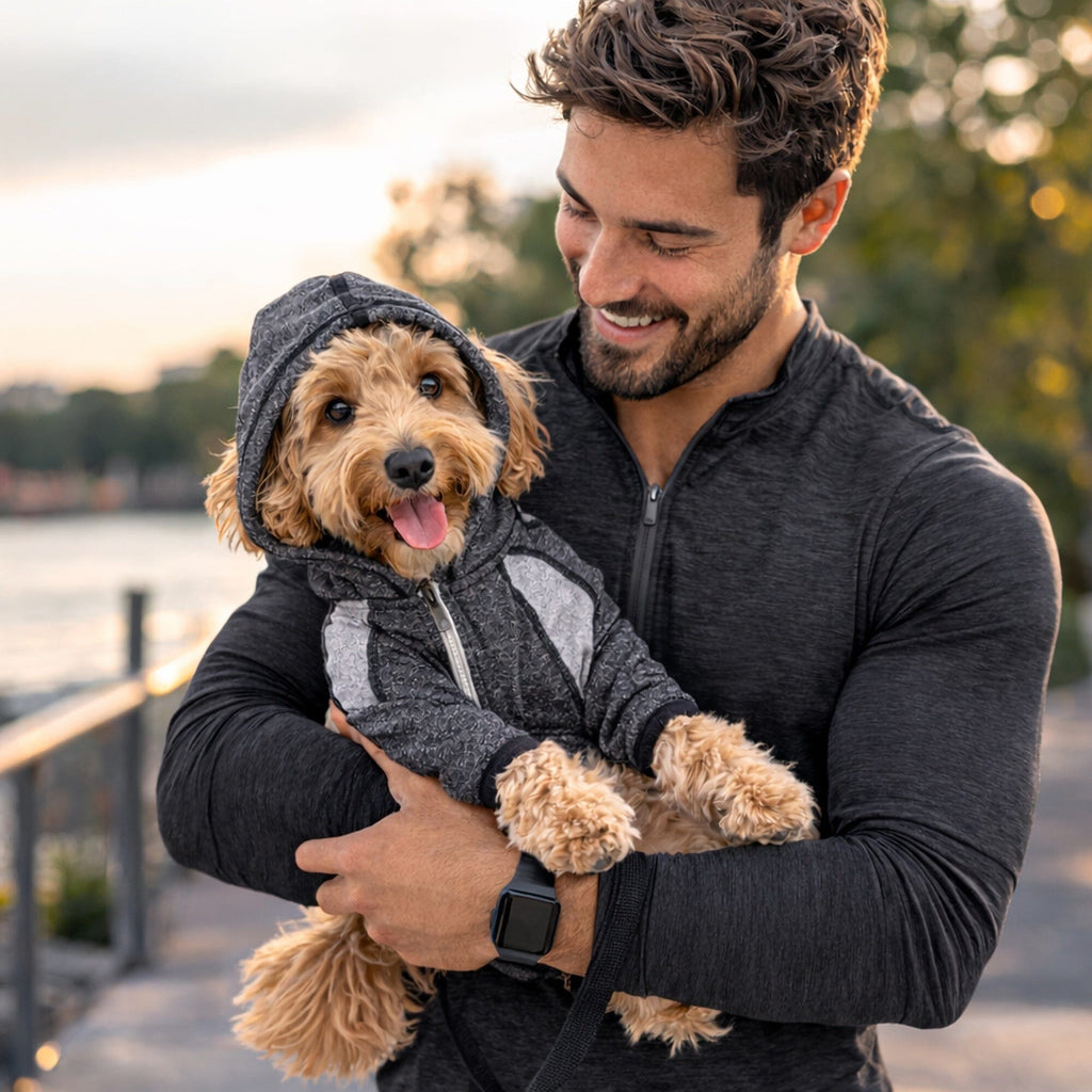 Pet Life ®  Active 'Fur-Breeze' Medium-weight 4-Way-Stretch Full Body Hooded Dog Yoga sweater