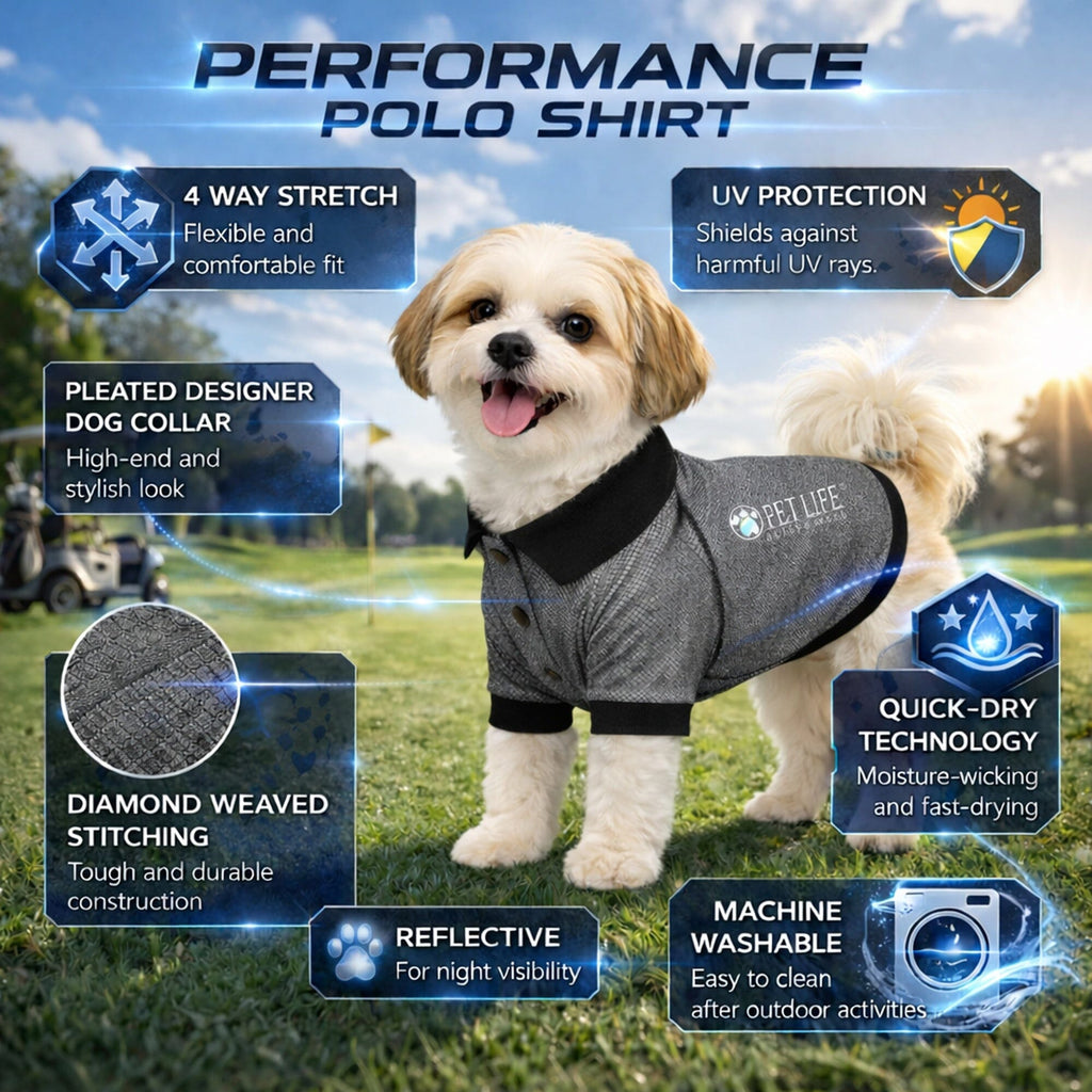 Pet Life ® Active 'Fur-Flex' Stretch and Quick-Dry Anti-Odor Fitness Yoga Dog Polo T-Shirt