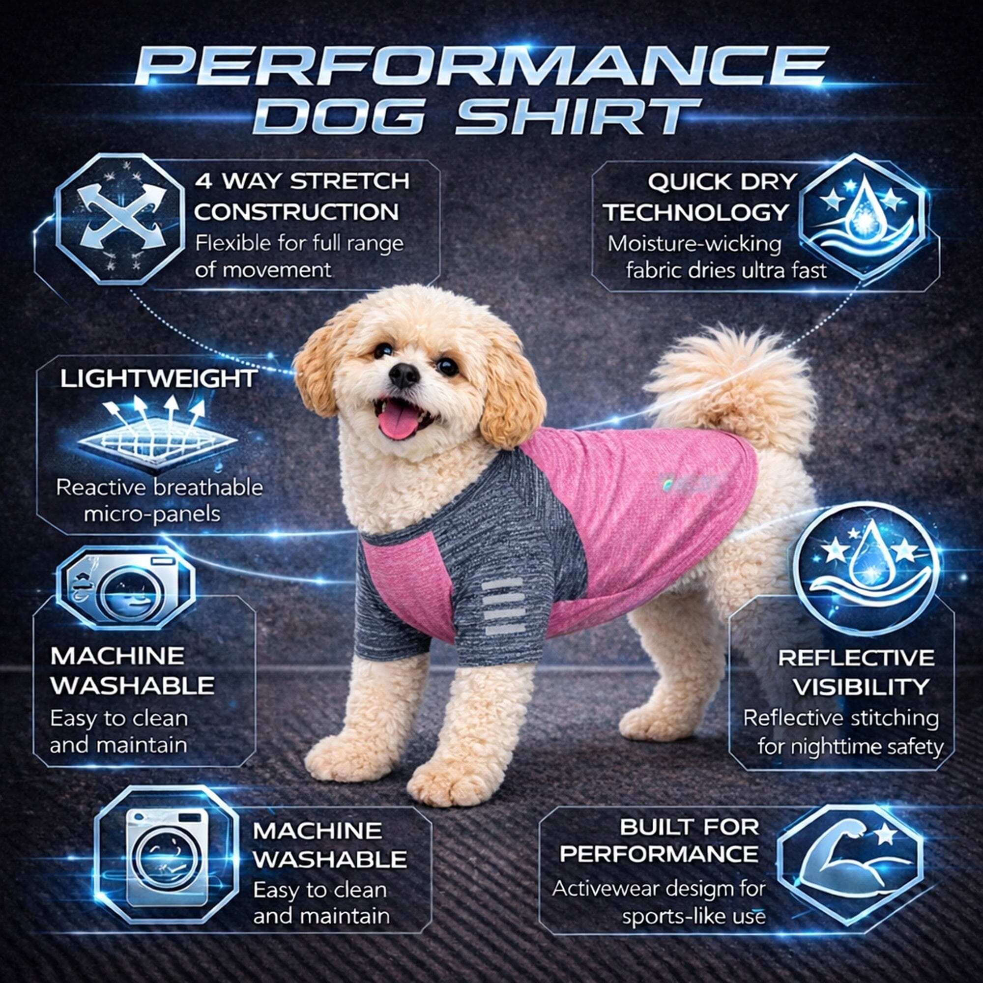 Pet Life ® Active 'Hybreed' 4-Way-Stretch Fitness Performance Dog T-Shirt