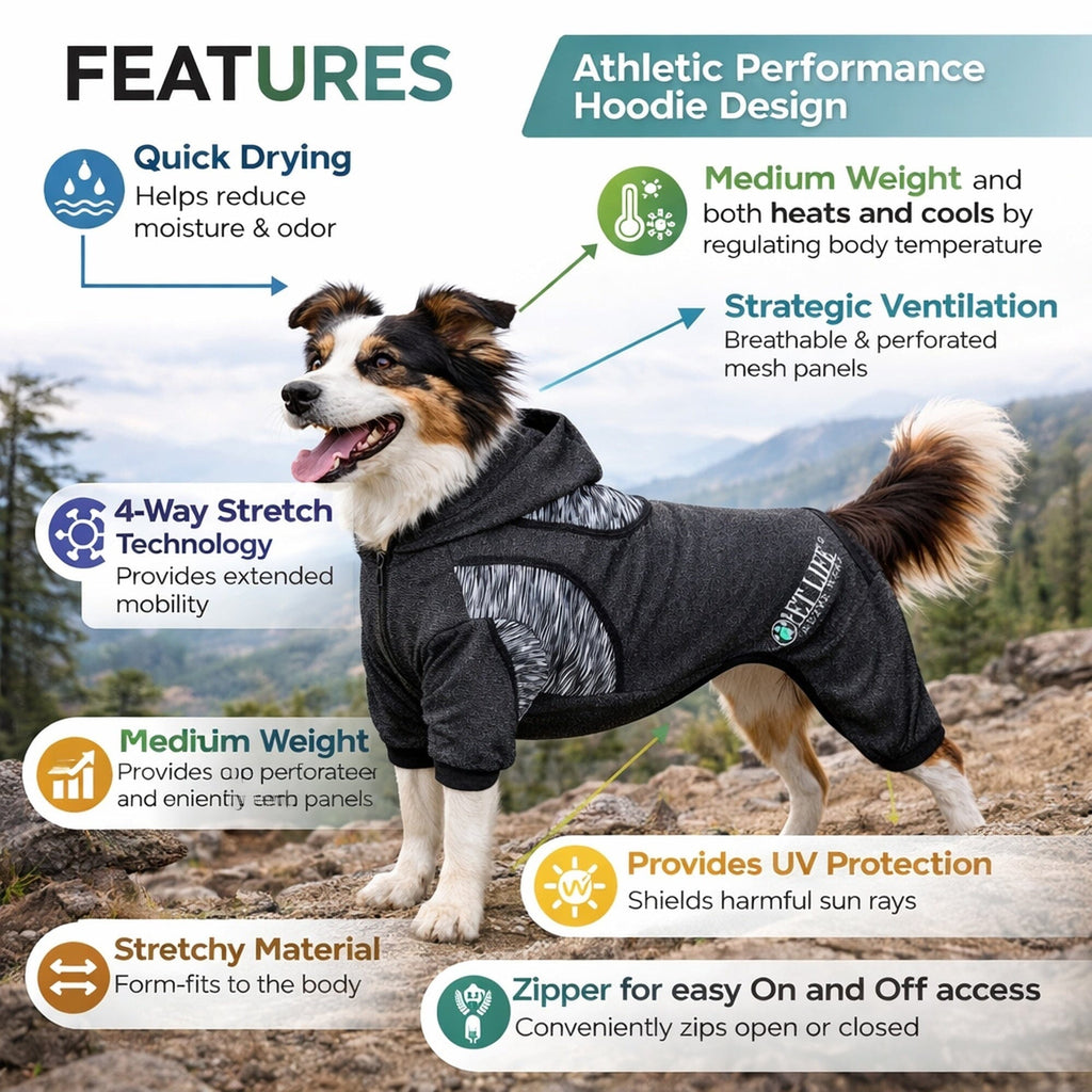 Pet Life ® Active 'Pawsterity' Mediumweight 4-Way-Stretch Yoga Fitness Dog Tracksuit Hoodie