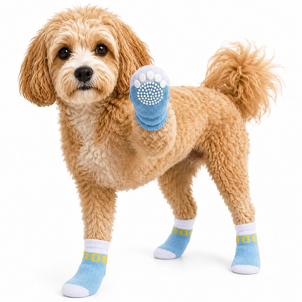 Pet Life ® Anti-Slip Rubberized Gripped Breathable Stretch Pet Dog Socks - Set of 4