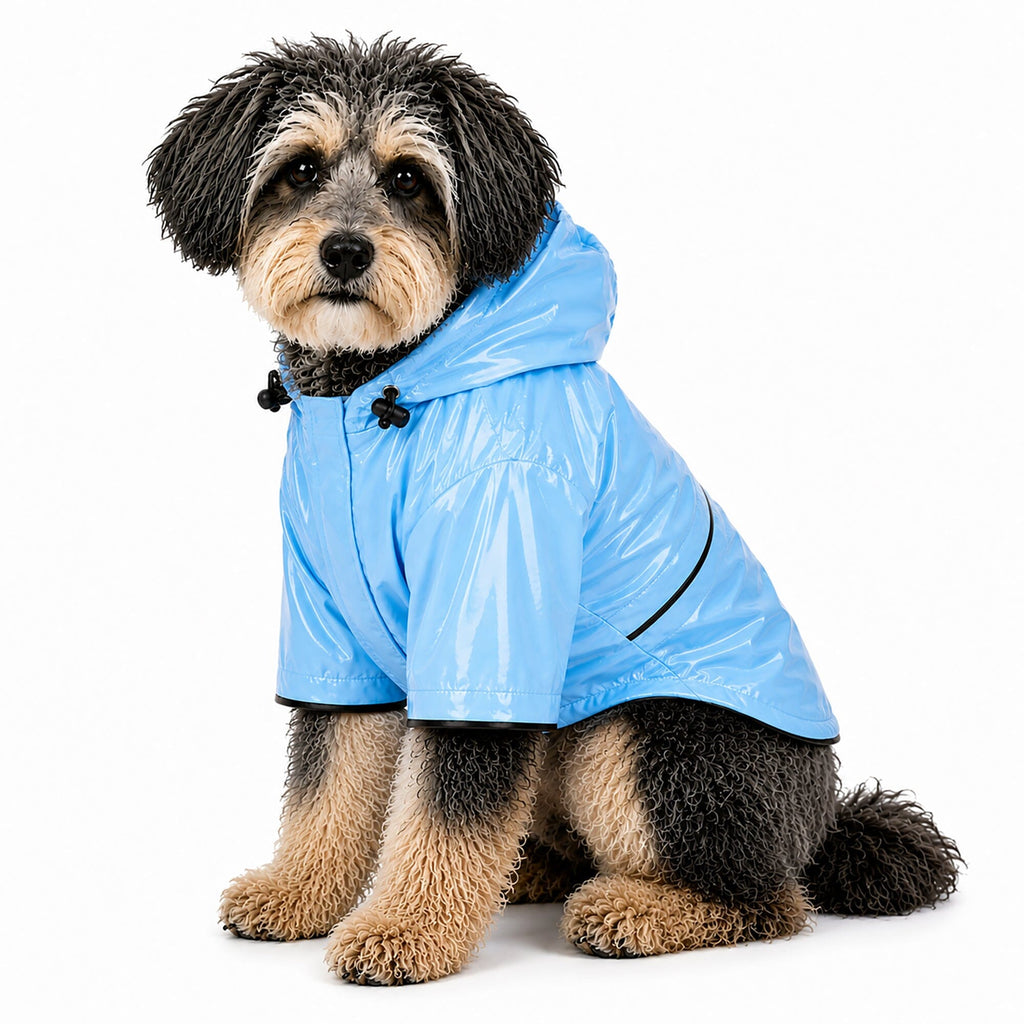 Pet Life ® 'Baby Blue' Waterproof Adjustable Dog Raincoat Jacket w/ Removable Hood