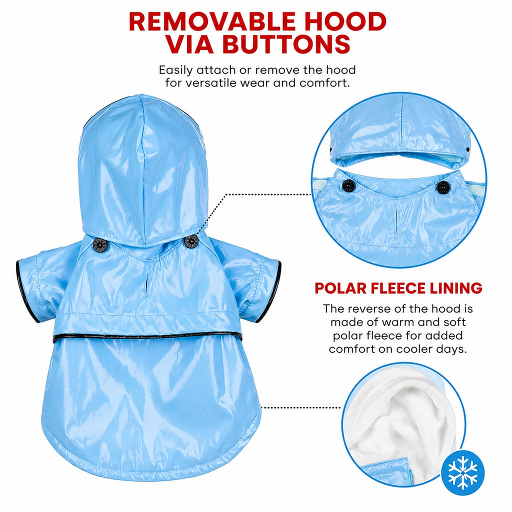Pet Life ® 'Baby Blue' Waterproof Adjustable Dog Raincoat Jacket w/ Removable Hood