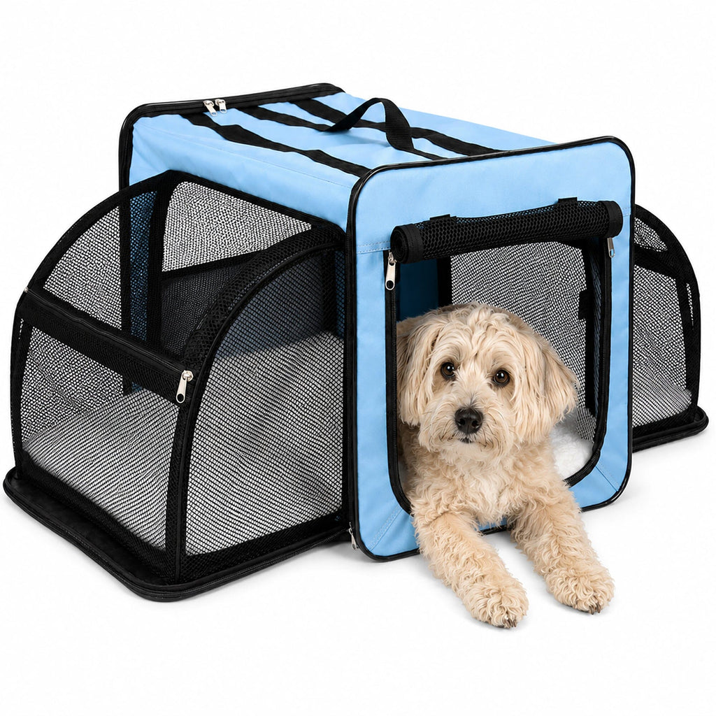 Pet Life ® 'Capacious' Dual-Sided Expandable Spacious Wire Folding Collapsible Lightweight Pet Dog Crate Carrier House