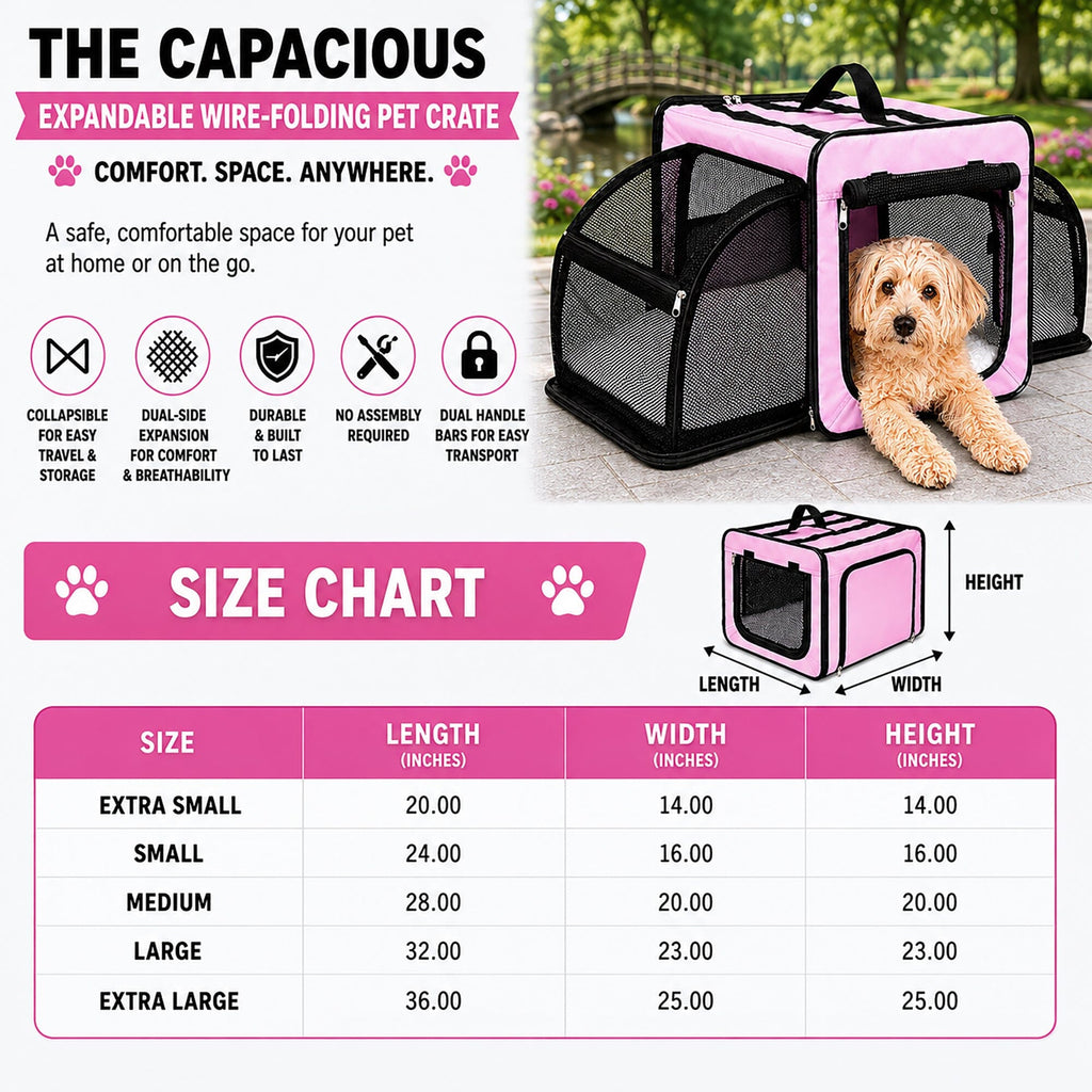 Pet Life ® 'Capacious' Dual-Sided Expandable Spacious Wire Folding Collapsible Lightweight Pet Dog Crate Carrier House