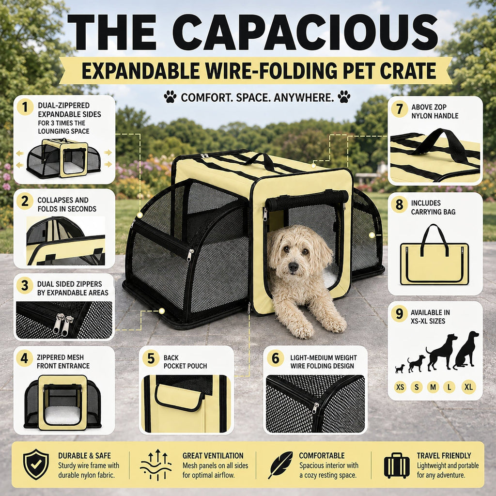 Pet Life ® 'Capacious' Dual-Sided Expandable Spacious Wire Folding Collapsible Lightweight Pet Dog Crate Carrier House