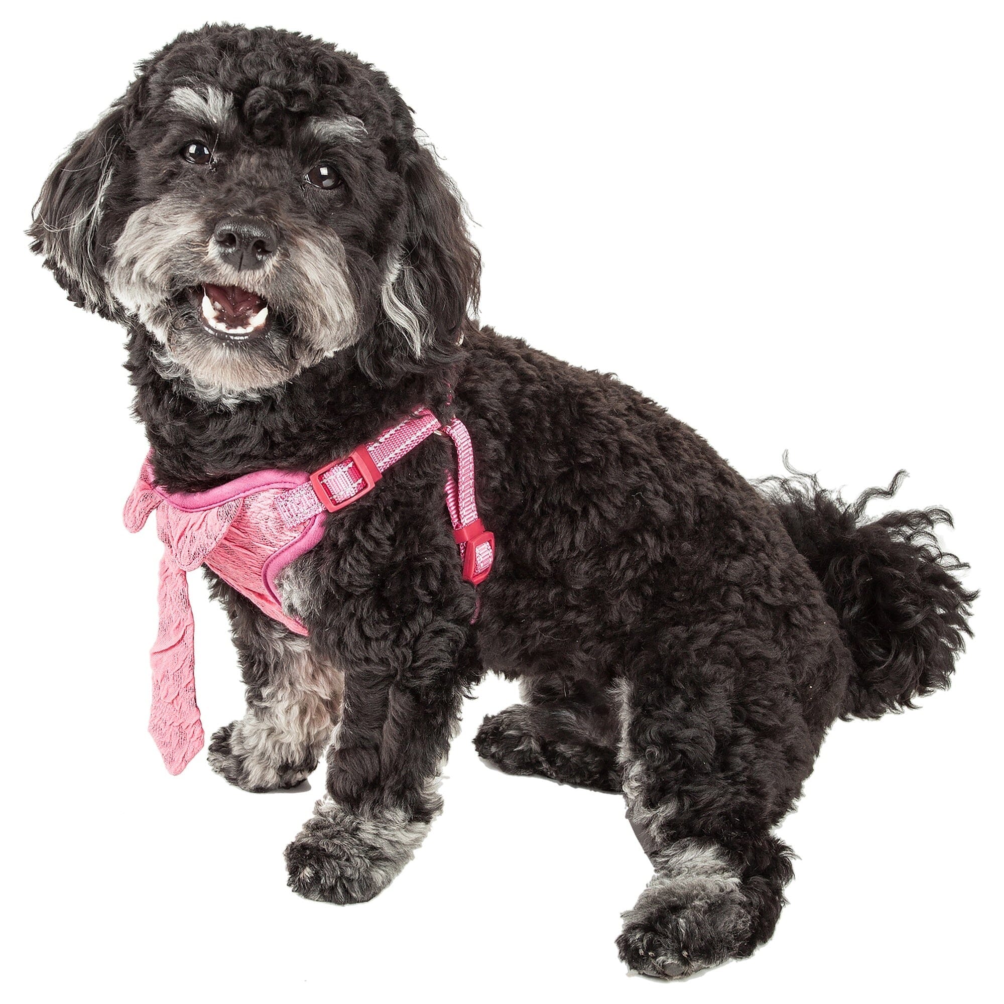 Pet Life ®  'Chichi Shaggy' Mesh Reversed Adjustable Fashion Dog Harness W/ Shaggy Neck Tie