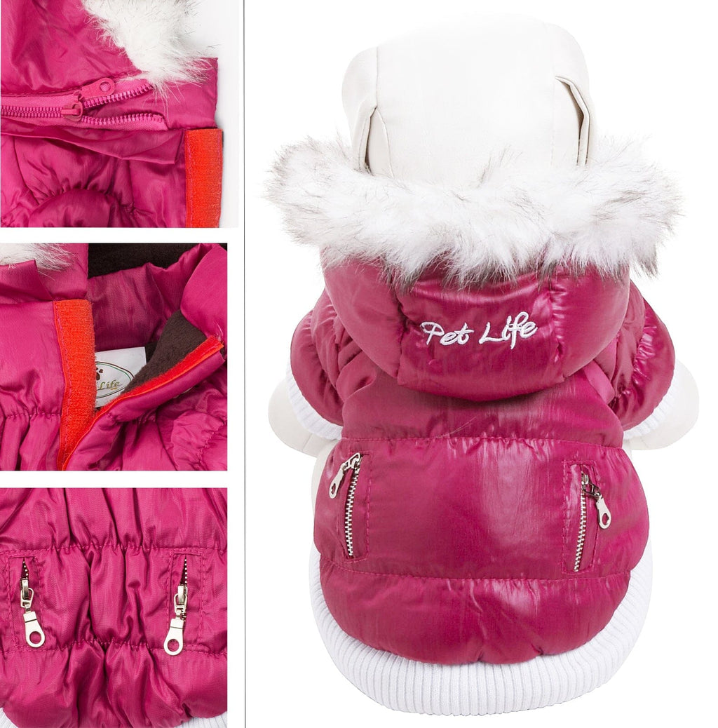 Pet Life ® Classic Metallic Fashion 3M Insulated Dog Coat Parka  w/ Removable Hood