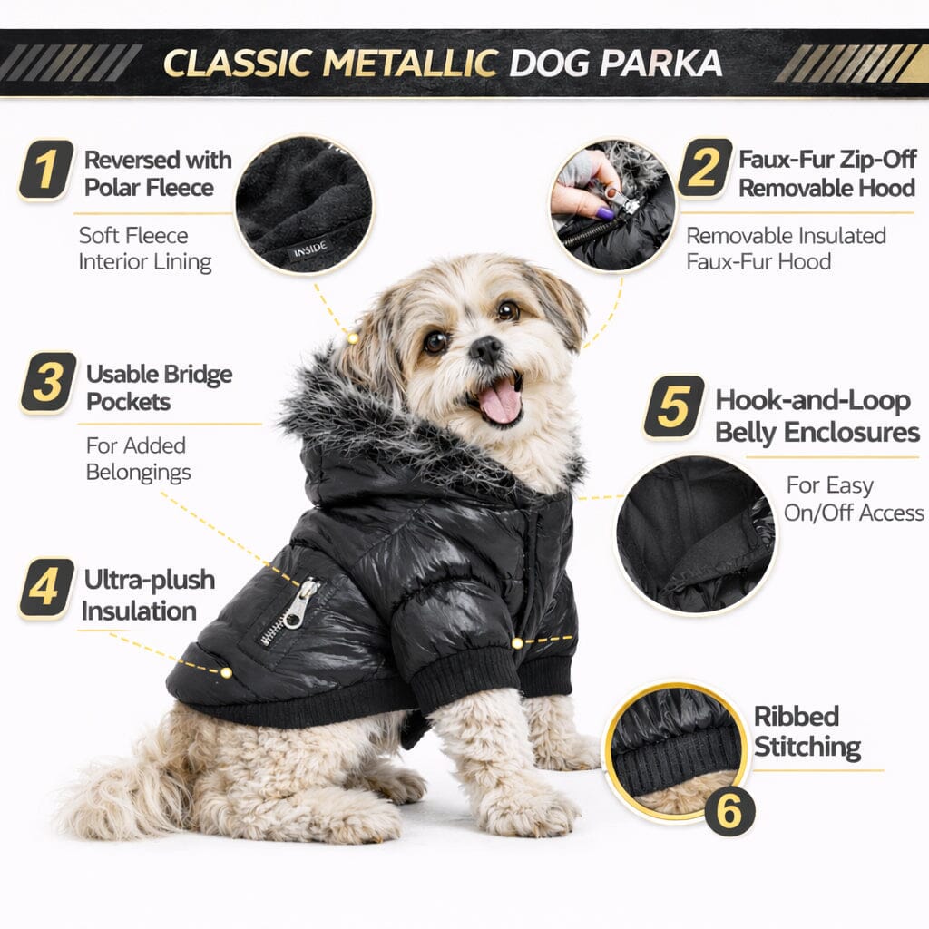 Pet Life ® Classic Metallic Fashion 3M Insulated Dog Coat Parka  w/ Removable Hood
