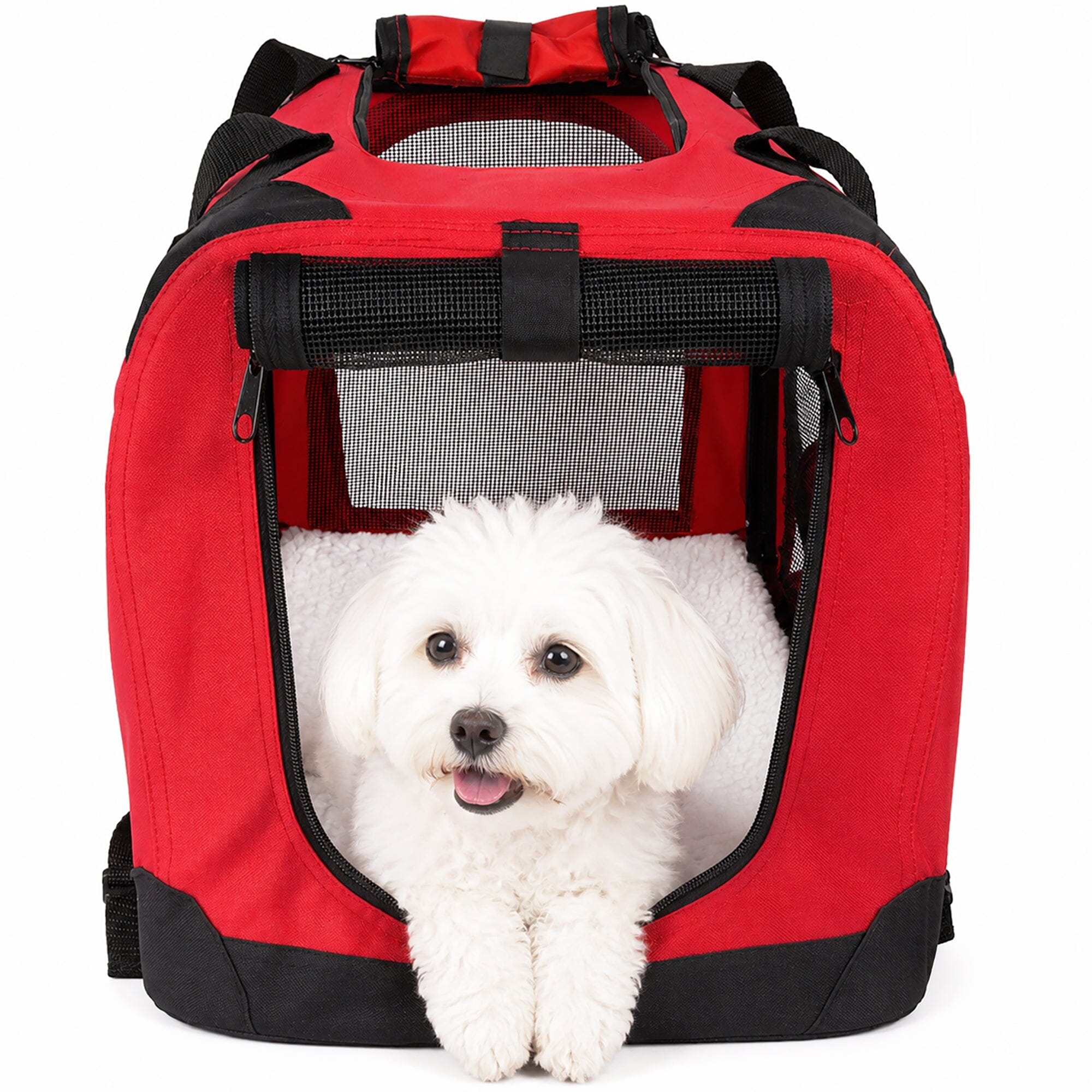 Pet Life ® 'Deluxe 360° Vista View' Zippered Soft Folding Collapsible Metal Framed Pet Dog Crate House Carrier w/ Removable Bowl and Pop-out Tray