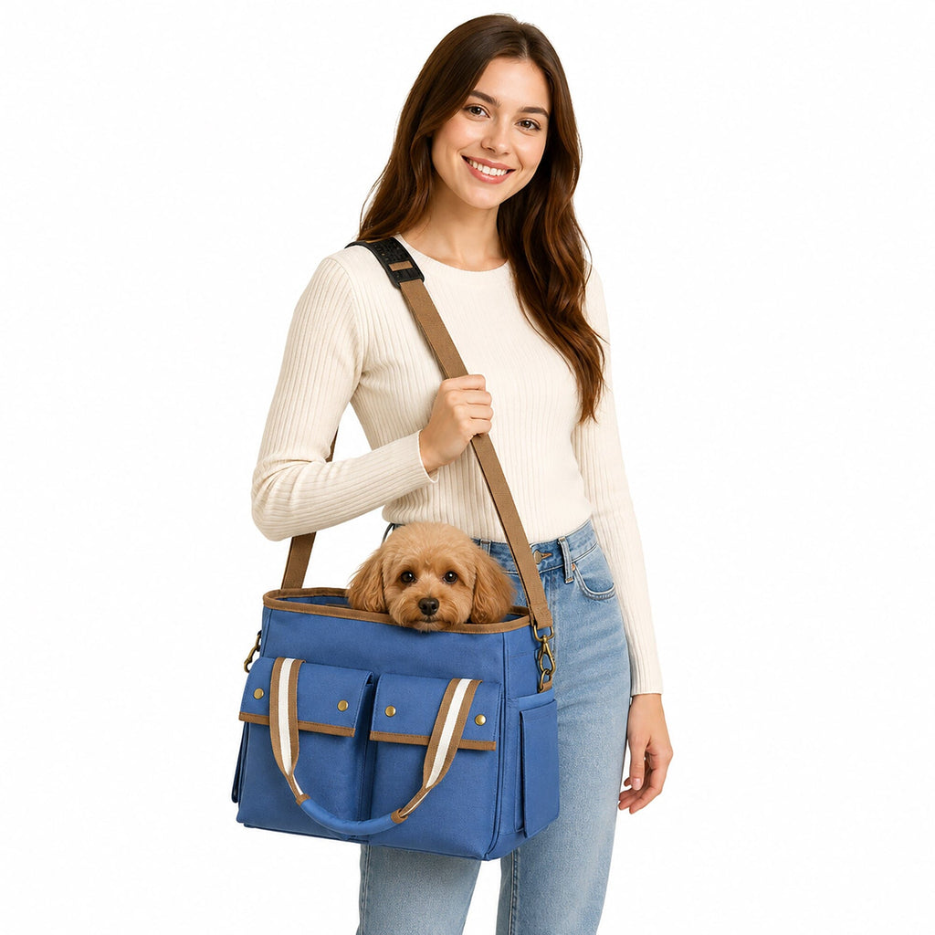 Pet Life ® Dual Snap Pocketed Fashion Designer Canvas Travel Pet Dog Carrier