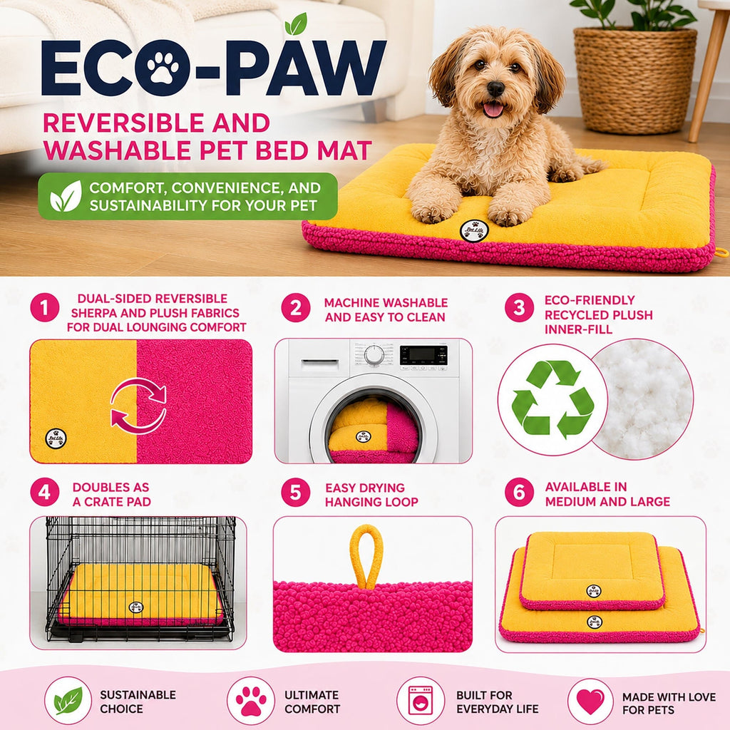 Pet Life ® 'Eco-Paw' Reversible Eco-Friendly Recyclabled Polyfill Fashion Designer Pet Dog Bed Mat Lounge