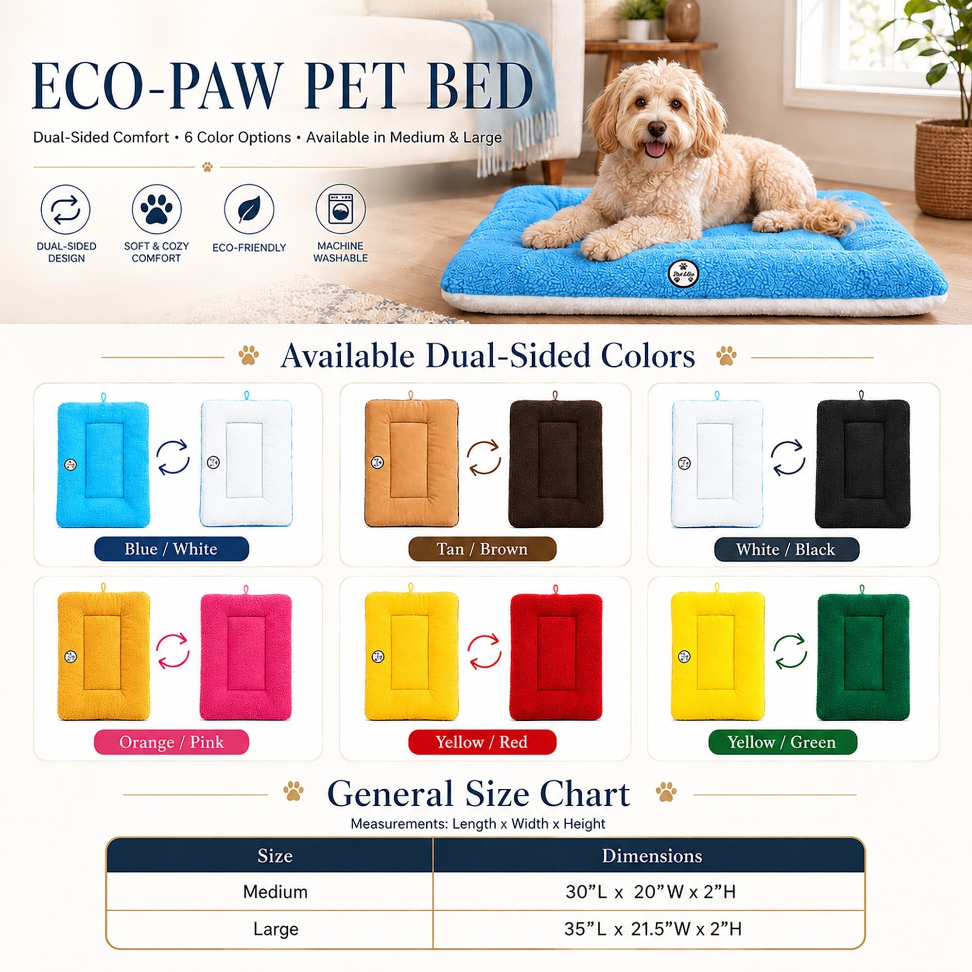 Pet Life ® 'Eco-Paw' Reversible Eco-Friendly Recyclabled Polyfill Fashion Designer Pet Dog Bed Mat Lounge