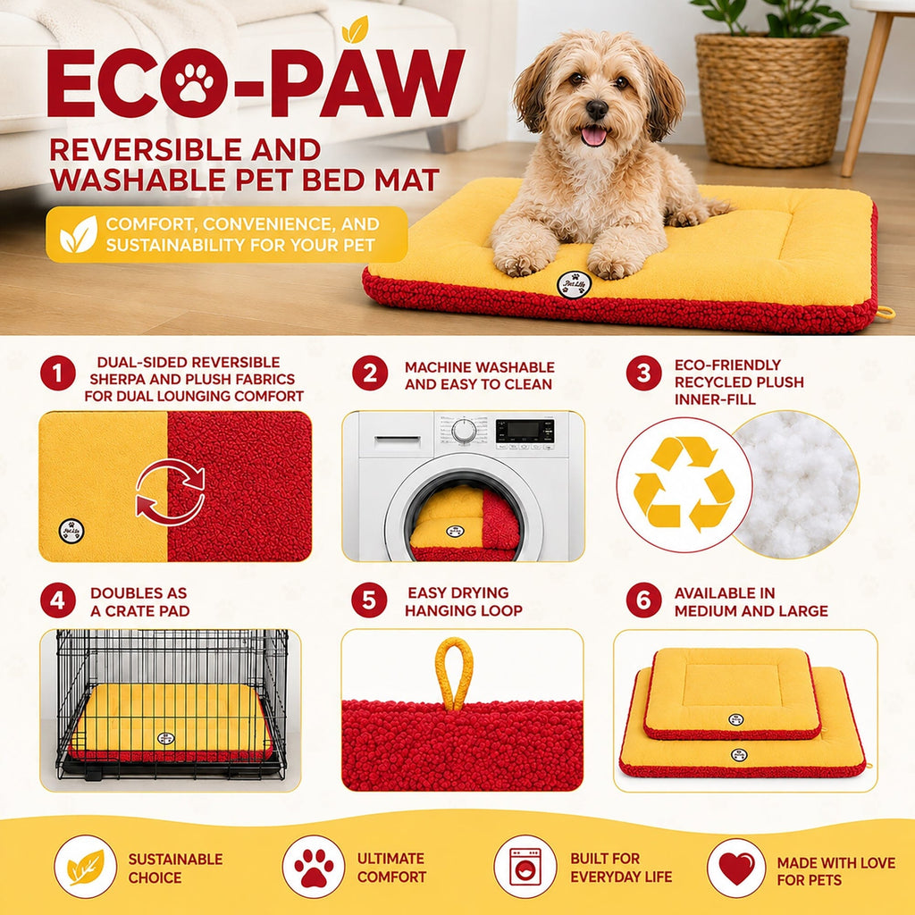 Pet Life ® 'Eco-Paw' Reversible Eco-Friendly Recyclabled Polyfill Fashion Designer Pet Dog Bed Mat Lounge
