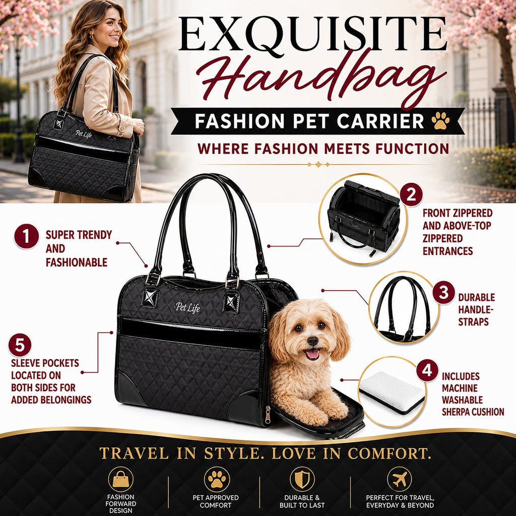 Pet Life ® Exquisite Airline Approved Designer Travel Pet Dog Handbag Carrier