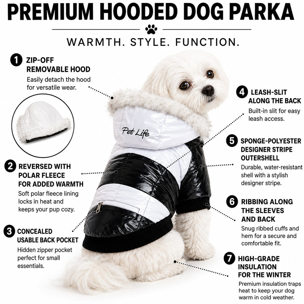 Pet Life ® Fashion Striped 3M Insulated Ultra-Plush Pet Dog Parka Coat w/ Removable Hood