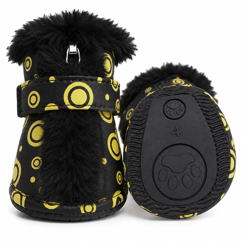 Pet Life ® Fur-Comfort 3M Insulated Fashion Fur and PVC Waterproof Winter Dog Boots - Set of 4