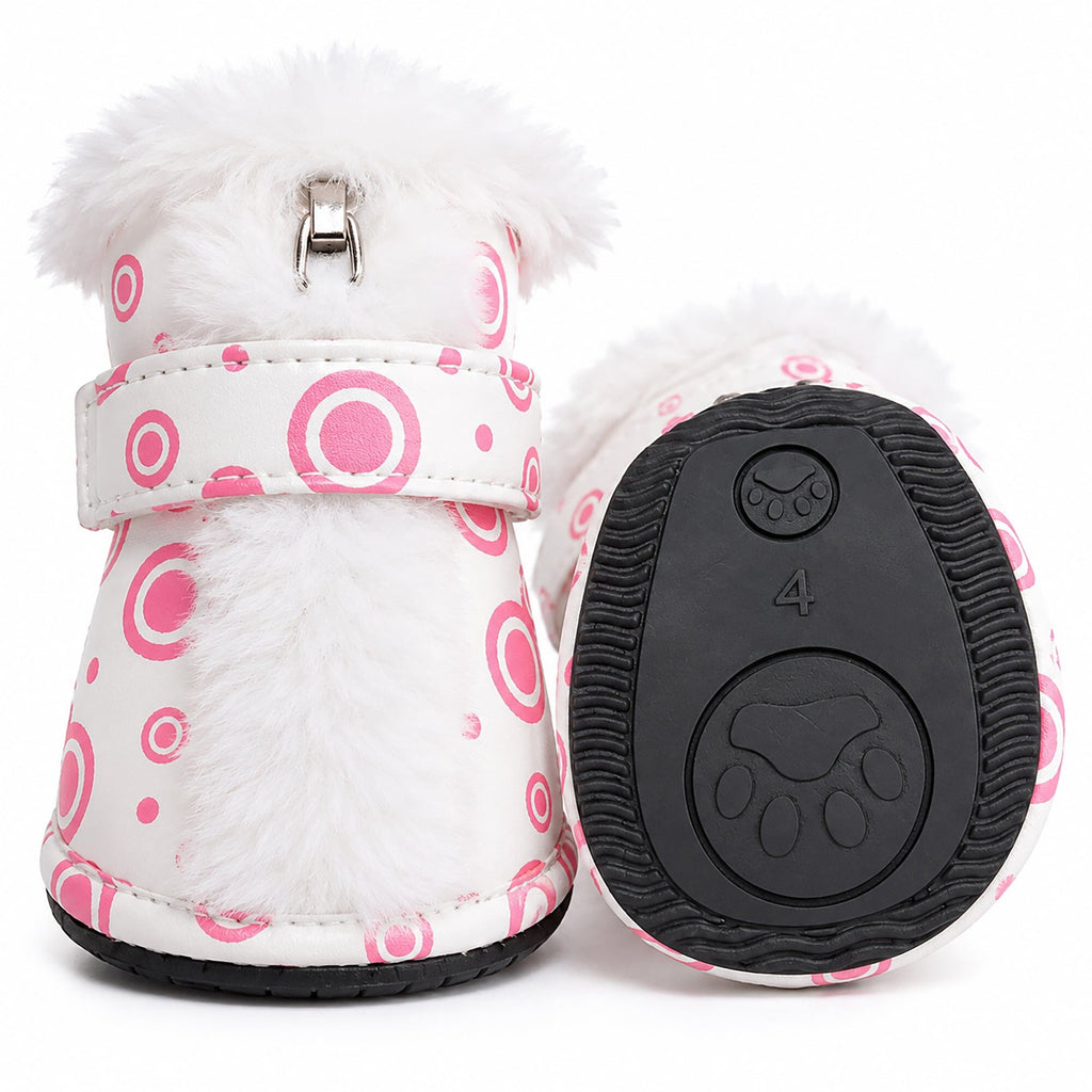 Pet Life ® Fur-Comfort 3M Insulated Fashion Fur and PVC Waterproof Winter Dog Boots - Set of 4