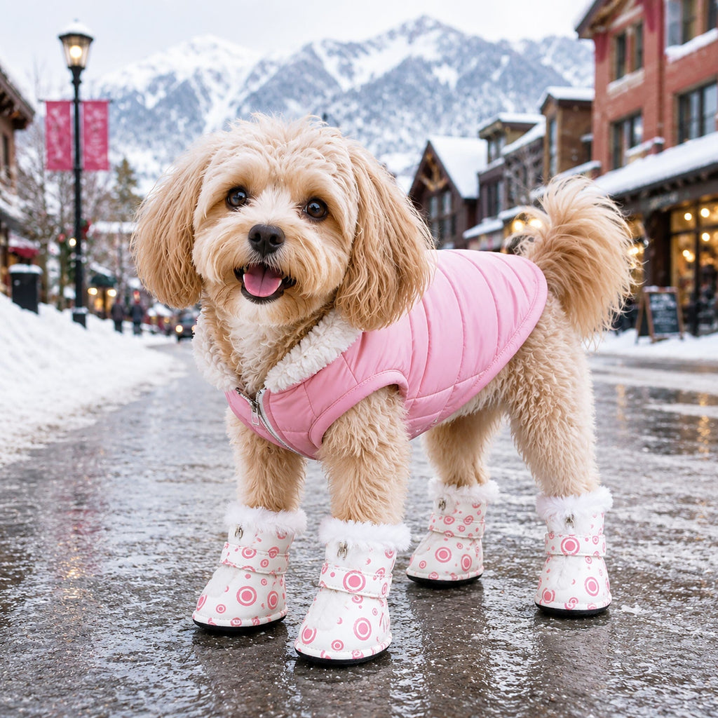 Pet Life ® Fur-Comfort 3M Insulated Fashion Fur and PVC Waterproof Winter Dog Boots - Set of 4