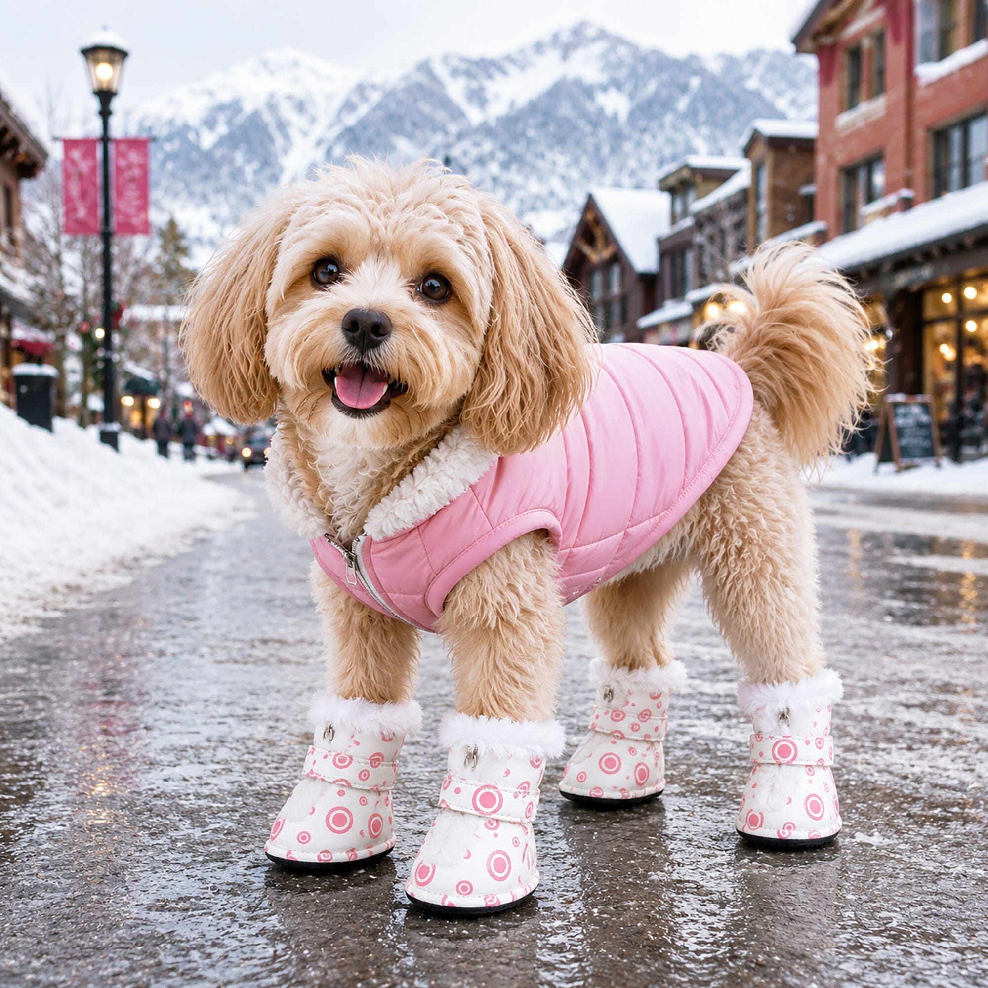 Pet Life ® Fur-Comfort 3M Insulated Fashion Fur and PVC Waterproof Winter Dog Boots - Set of 4