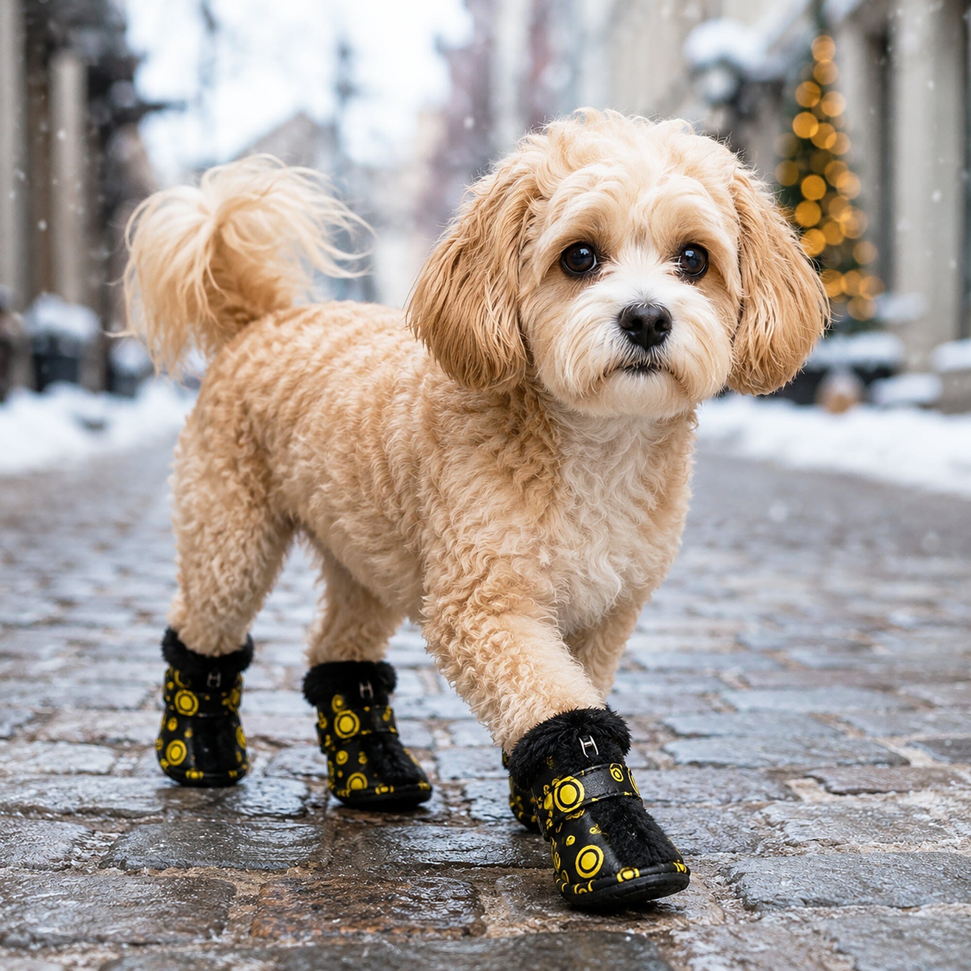 Pet Life ® Fur-Comfort 3M Insulated Fashion Fur and PVC Waterproof Winter Dog Boots - Set of 4
