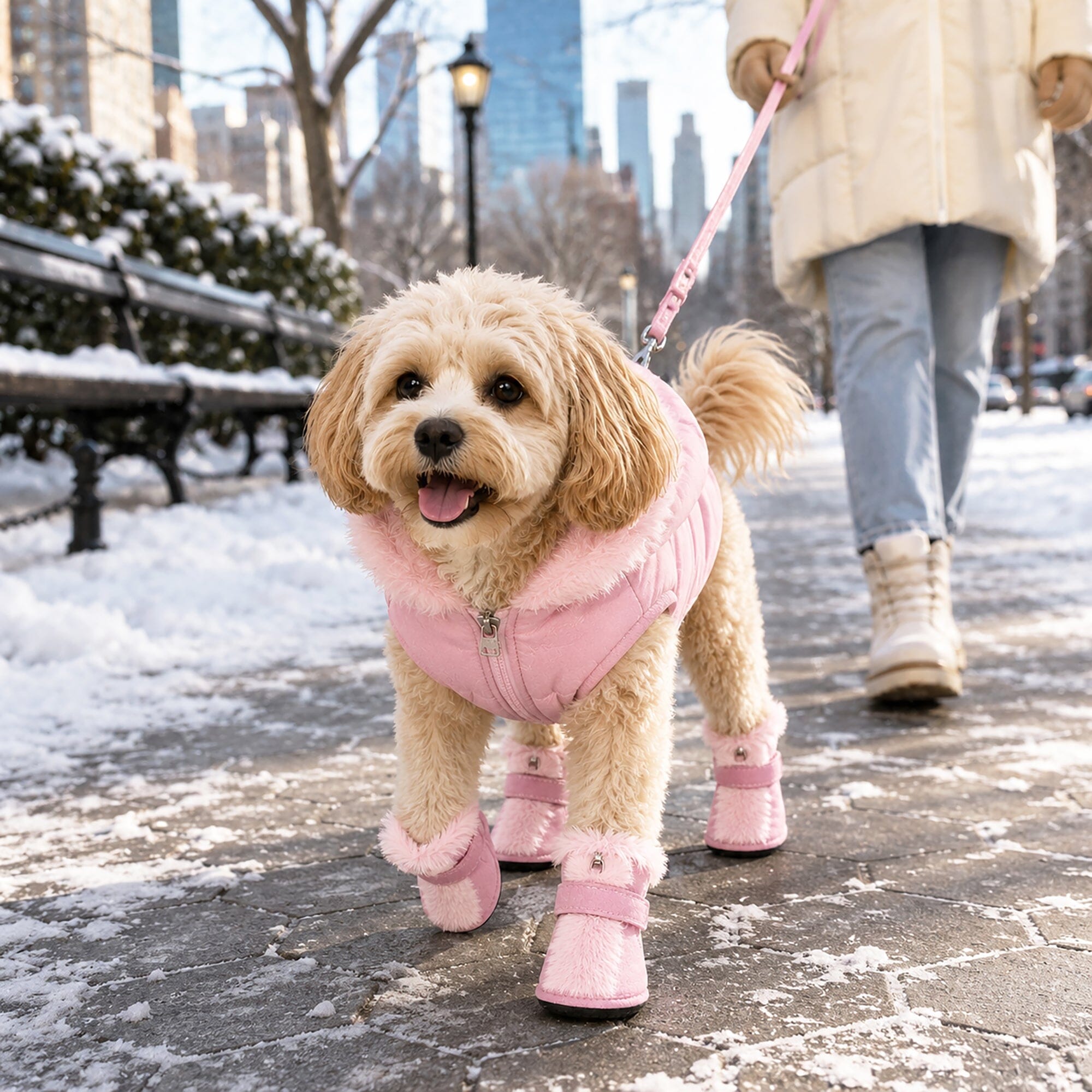 Pet Life ® Fur-Comfort 3M Insulated Fashion Fur and Suede Winter Dog Shoes Boots - Set of 4