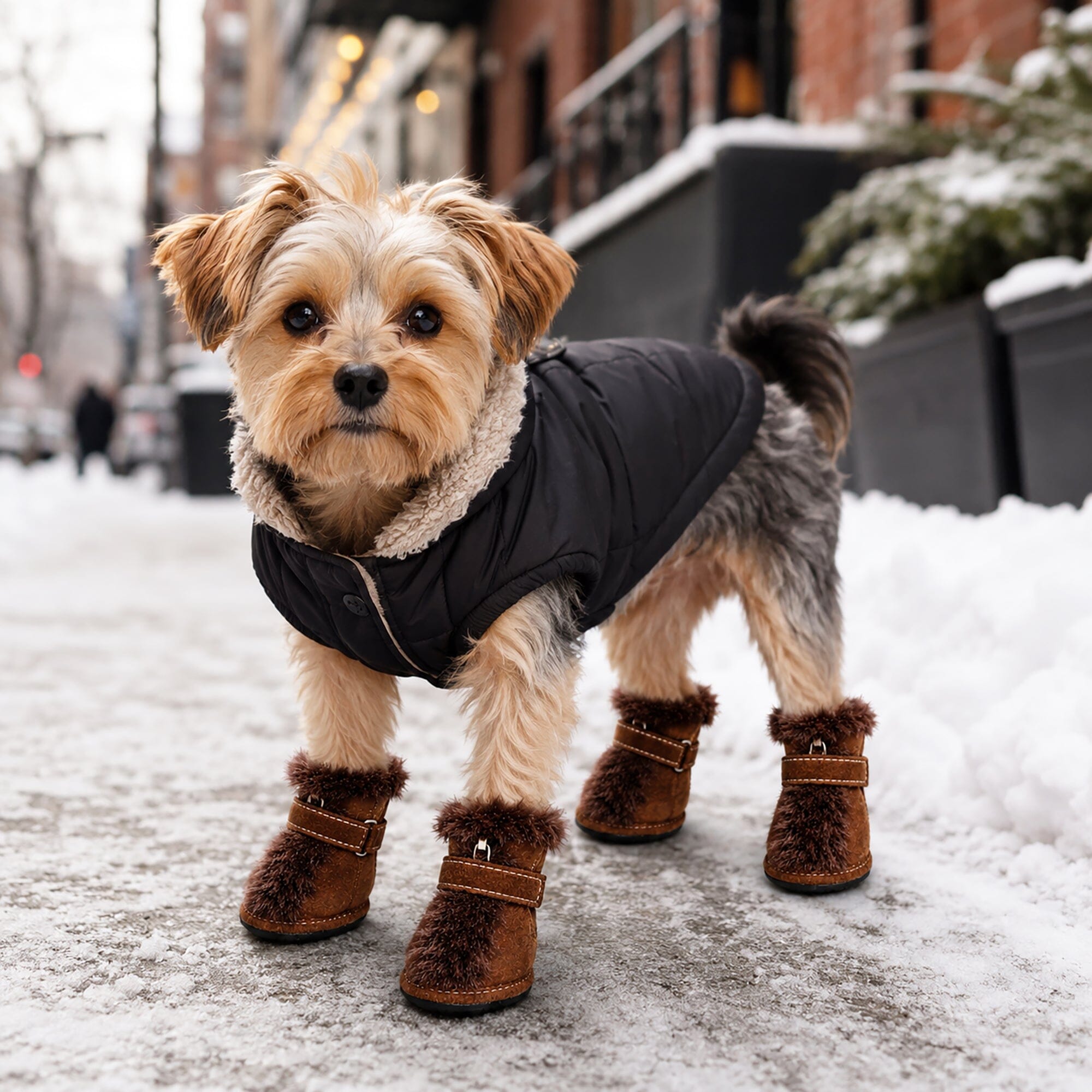 Pet Life ® Fur-Comfort 3M Insulated Fashion Fur and Suede Winter Dog Shoes Boots - Set of 4