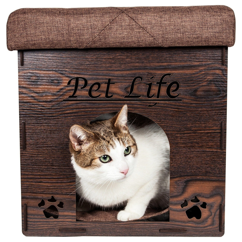 Pet Life ® 'Kitty Kallapse' Collapsible Folding Kitty Cat House Tree Bed Ottoman Bench Furniture