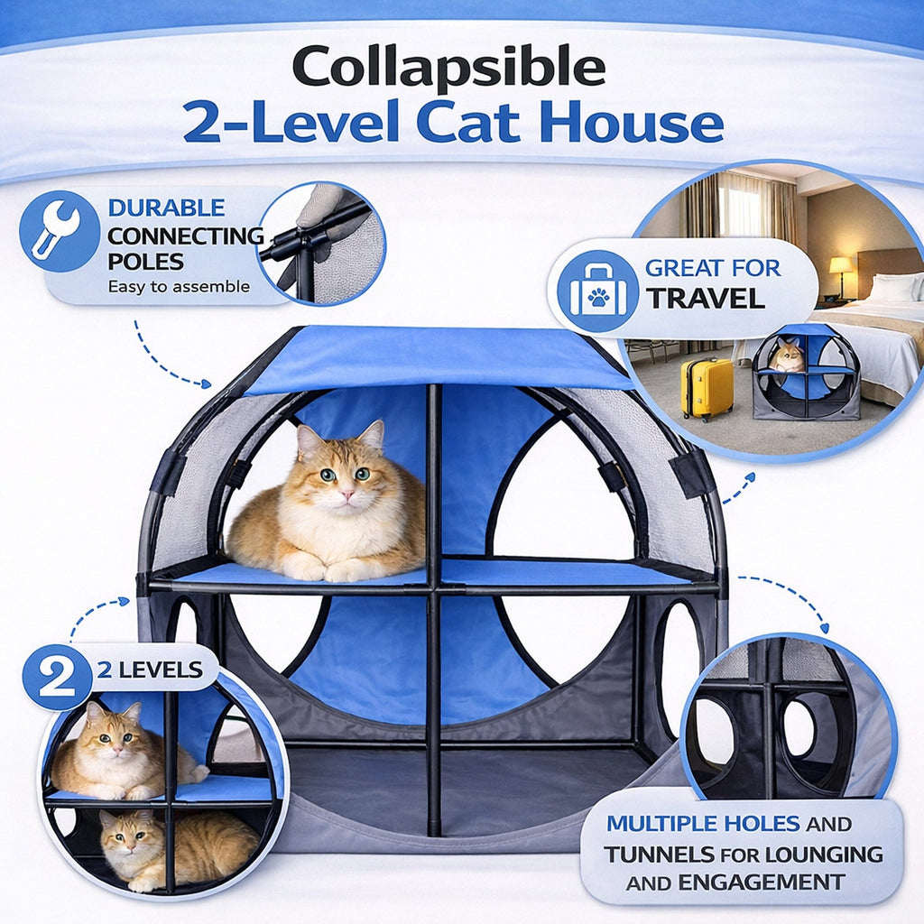 Pet Life ® 'Kitty-Play' Collapsible Travel Interactive Kitty Cat Tree Maze House Lounger Tunnel Lounge