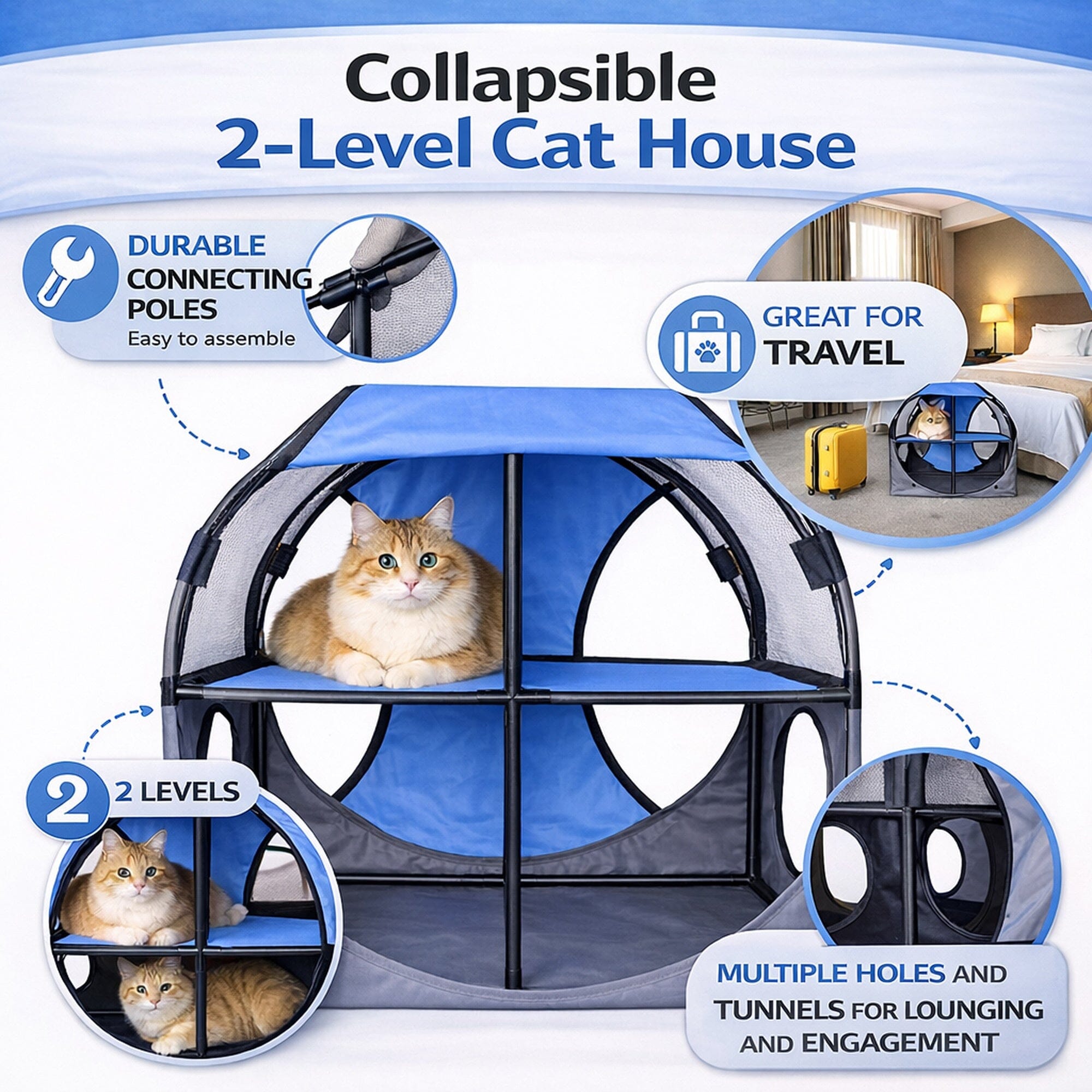 Pet Life ® 'Kitty-Play' Collapsible Travel Interactive Kitty Cat Tree Maze House Lounger Tunnel Lounge