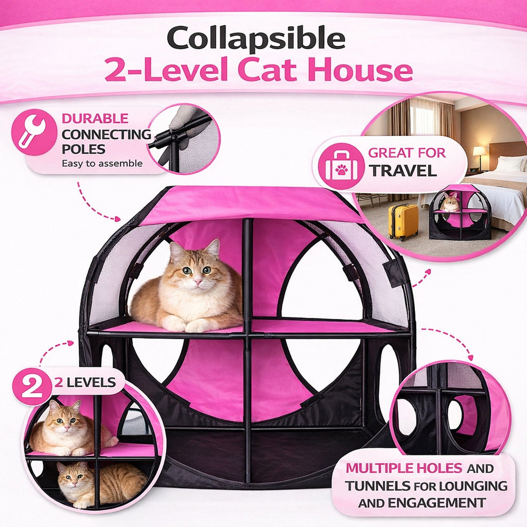Pet Life ® 'Kitty-Play' Collapsible Travel Interactive Kitty Cat Tree Maze House Lounger Tunnel Lounge