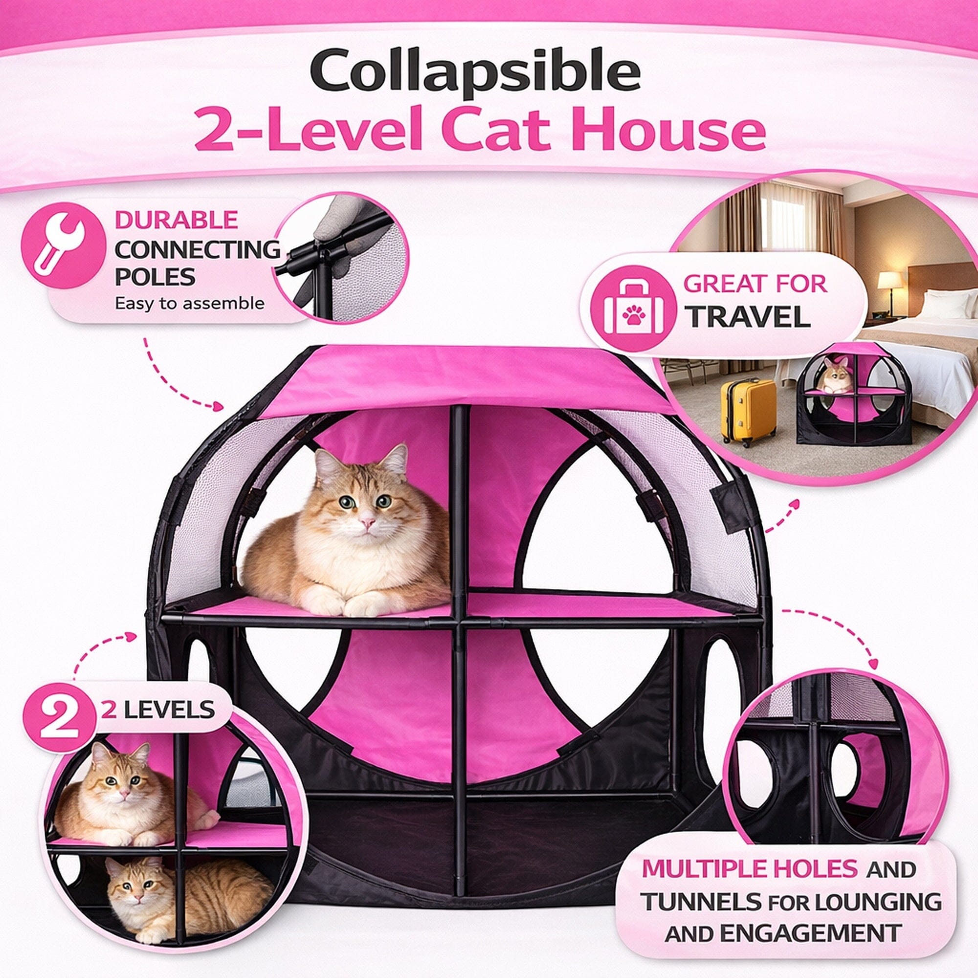 Pet Life ® 'Kitty-Play' Collapsible Travel Interactive Kitty Cat Tree Maze House Lounger Tunnel Lounge